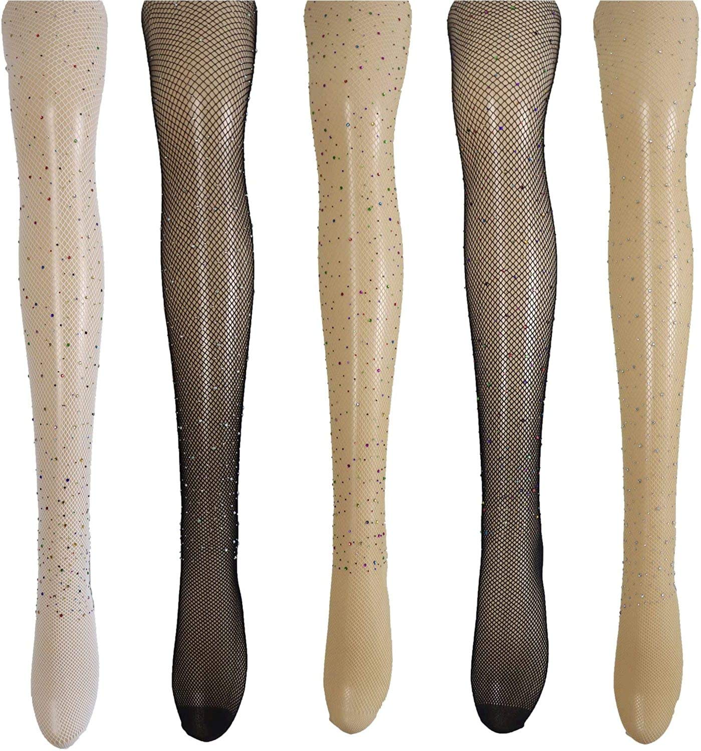 Ulalaza Women's Color D Presox Fishnet Tights Seamless Nylon Mesh Stockings Toeless Pantyhose For 5 Pack (Color D)