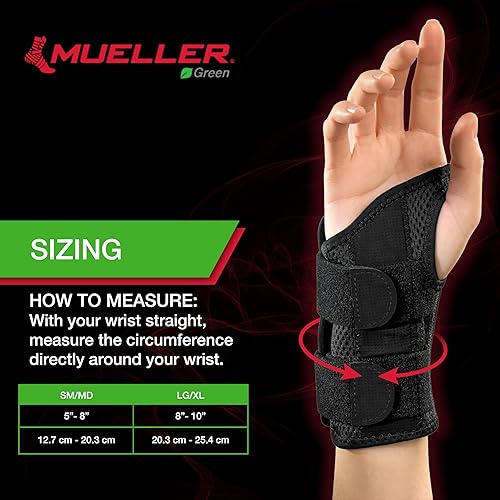 Miniatura 4 de MUELLER Sports Medicine Green Fitted Wrist Brace for Men and Women, Support and Compression for Carpal Tunnel Syndrome, Tendinitis, and Arthritis