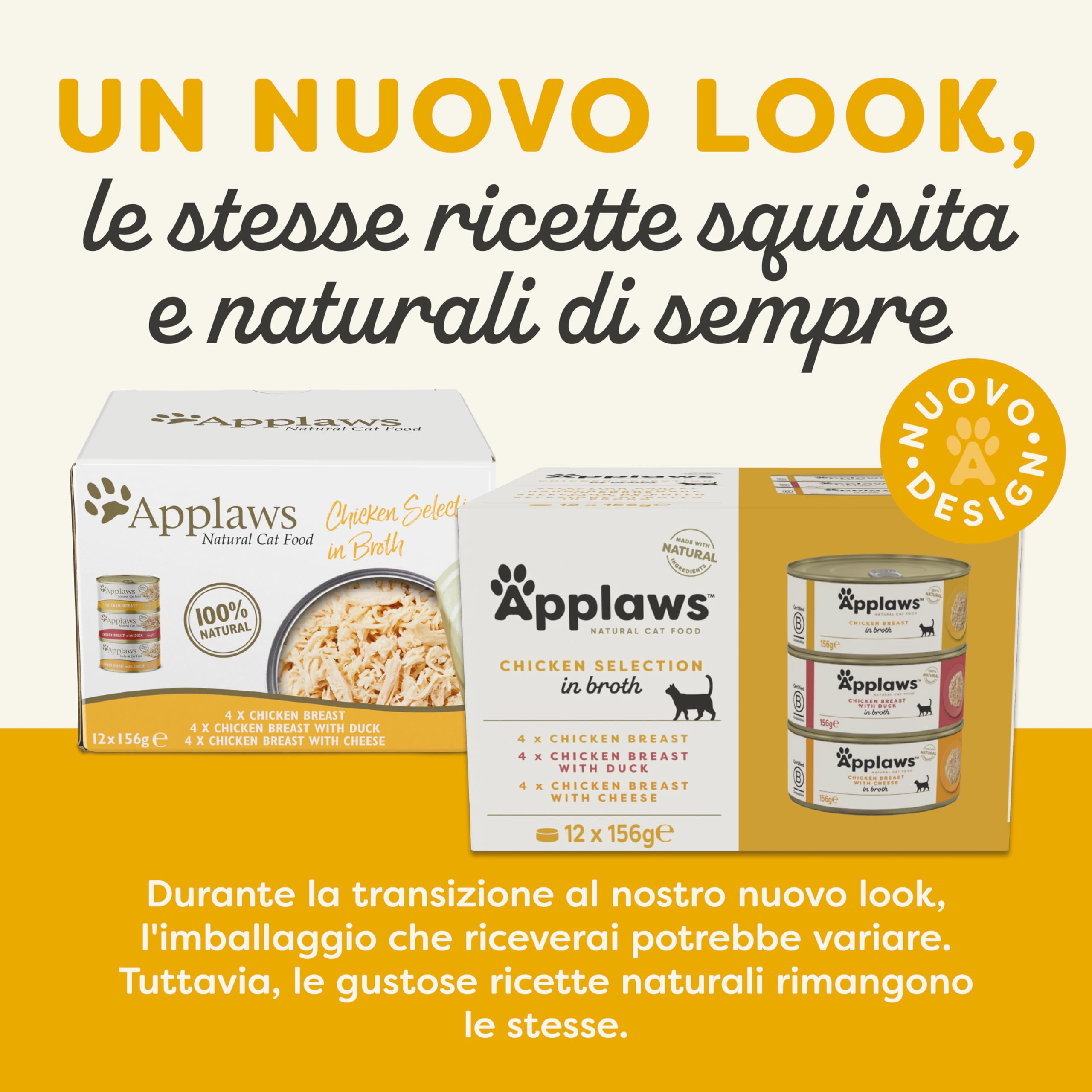 Applaws 100% Natural Wet Cat Food, Multipack Chicken Selection in Broth (Pack of 12 x 156g Tins)