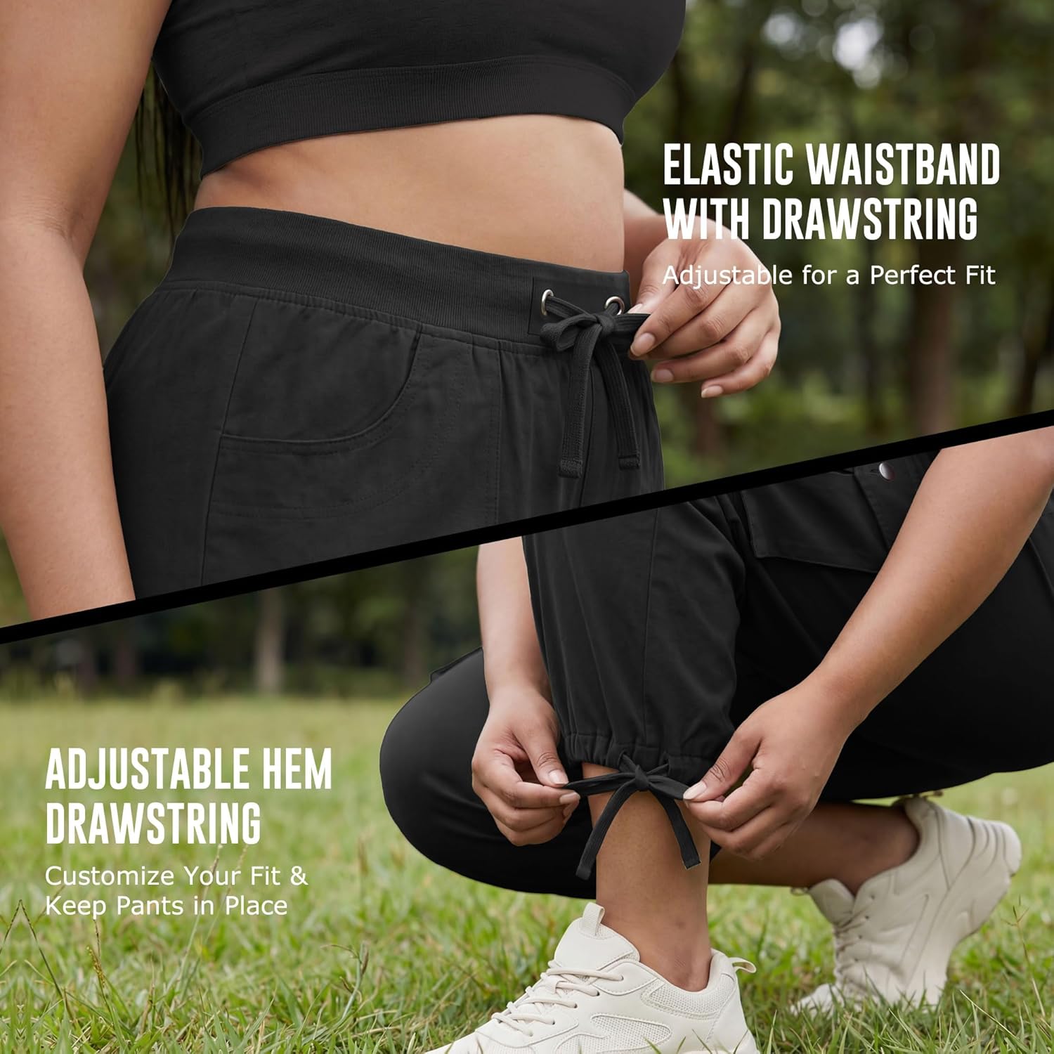 Plus Size Capris for Women with Pockets-Lightweight Stretch Pull-On Cargo Wide Leg Cropped Activewear Joggers Sweatpants