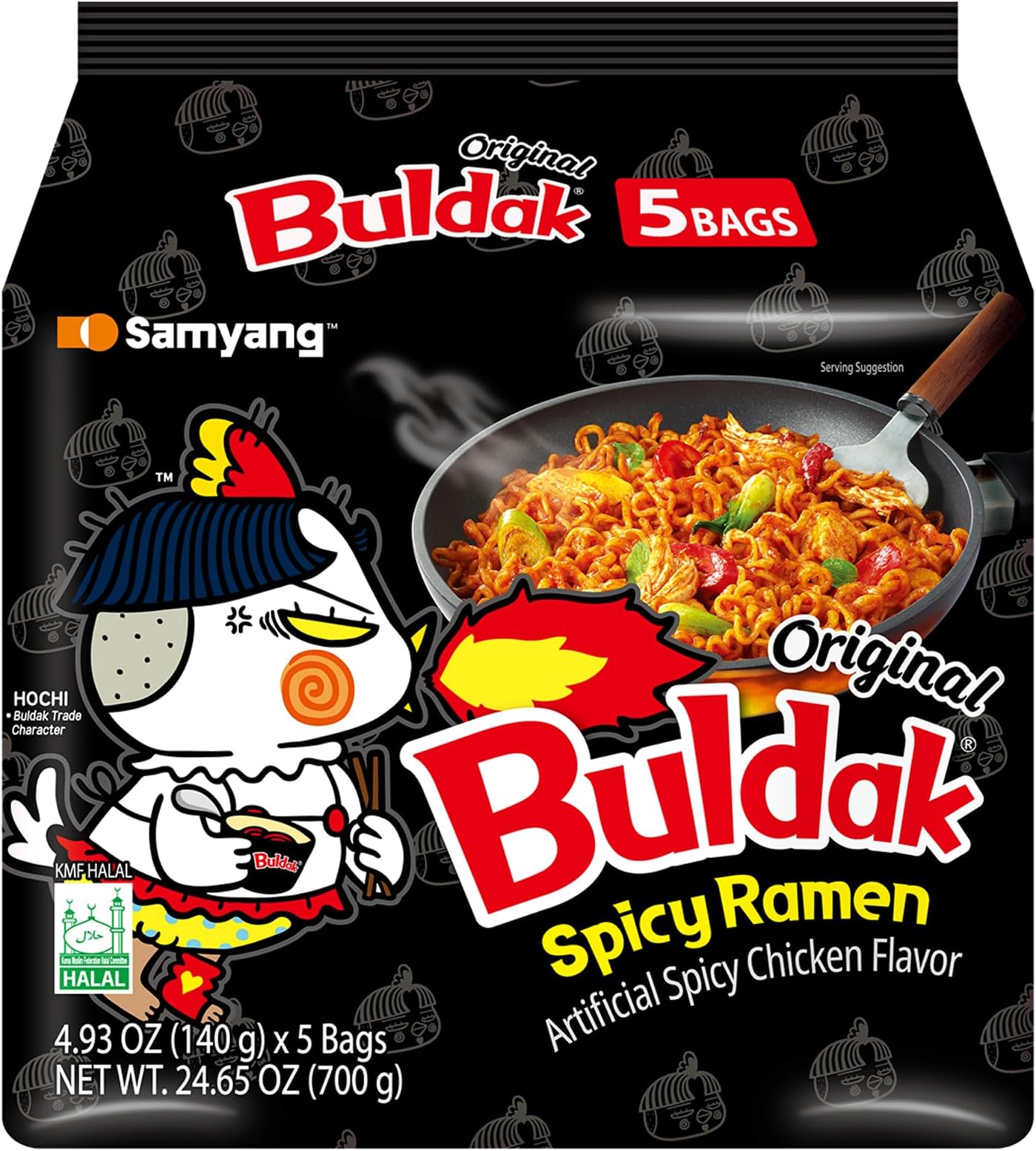 Fire Chicken (Buldak) Spicy Ramen, 140 grams (Pack of 5)
