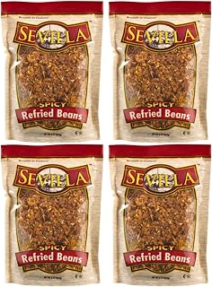 Sevilla Dehydrated Spicy Refried Beans 8oz 4-Pack - Fast 5-Min Rehydration, Vegan, No Cholesterol, Just Add Water