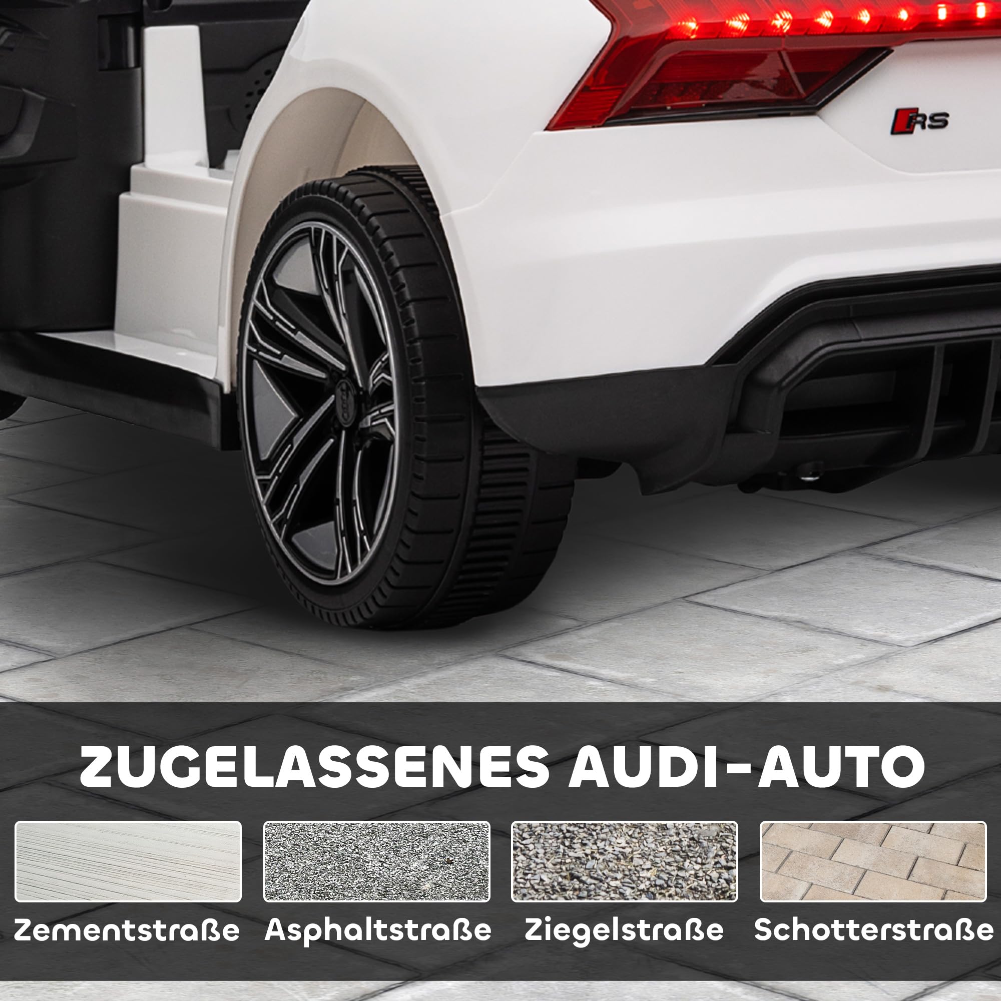 HOMCOM Samochód elektryczny dla dzieci, samochód dziecięcy z pilotem zdalnego sterowania, Audi RS e-tron GT, pojazd dziecięcy z pasem bezpieczeństwa, klaksonem, muzyką i reflektorem, do 5 km/h, dla