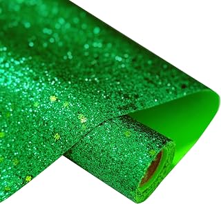 Meishu St. Patrick Glitter Fabric Roll, Sparkle Lucky Leaf Sequins Faux Leather for Sewing Embroidery DIY Crafts Party Decor, 52x12 Inch (Shamrock Green)