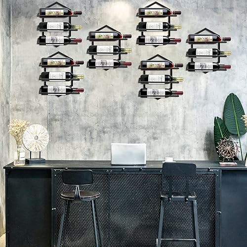 Miniatura 7 de YALINKA 2 piezas de estante de copas de vino montado en la pared, soporte de metal para colgar copas de vino con capacidad para 3 botellas,