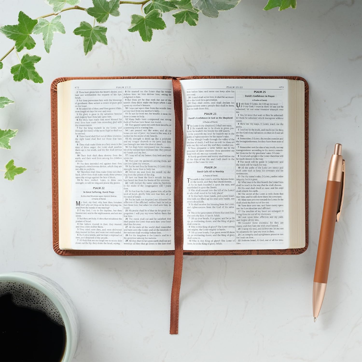 KJV Holy Bible, Mini Pocket Size, Faux Leather Red Letter Edition - Ribbon Marker, King James Version, Toffee Brown