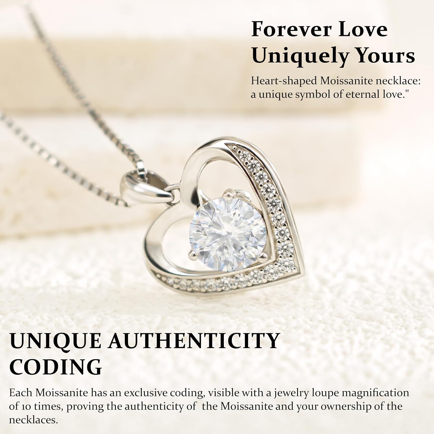 MoHern Moissanite Necklace for Women, 2 Carat Heart Pendant Necklace for Wife, I Love You Sterling Silver Heart Necklaces for Girlfriend, Anniversary Necklace for Women - Image 3
