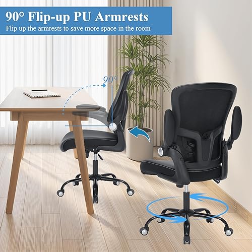 Miniatura 5 de Silla de oficina, cojín de piel sintética, silla de escritorio ergonómica con brazos abatibles, sillas de escritorio de oficina en casa de 300