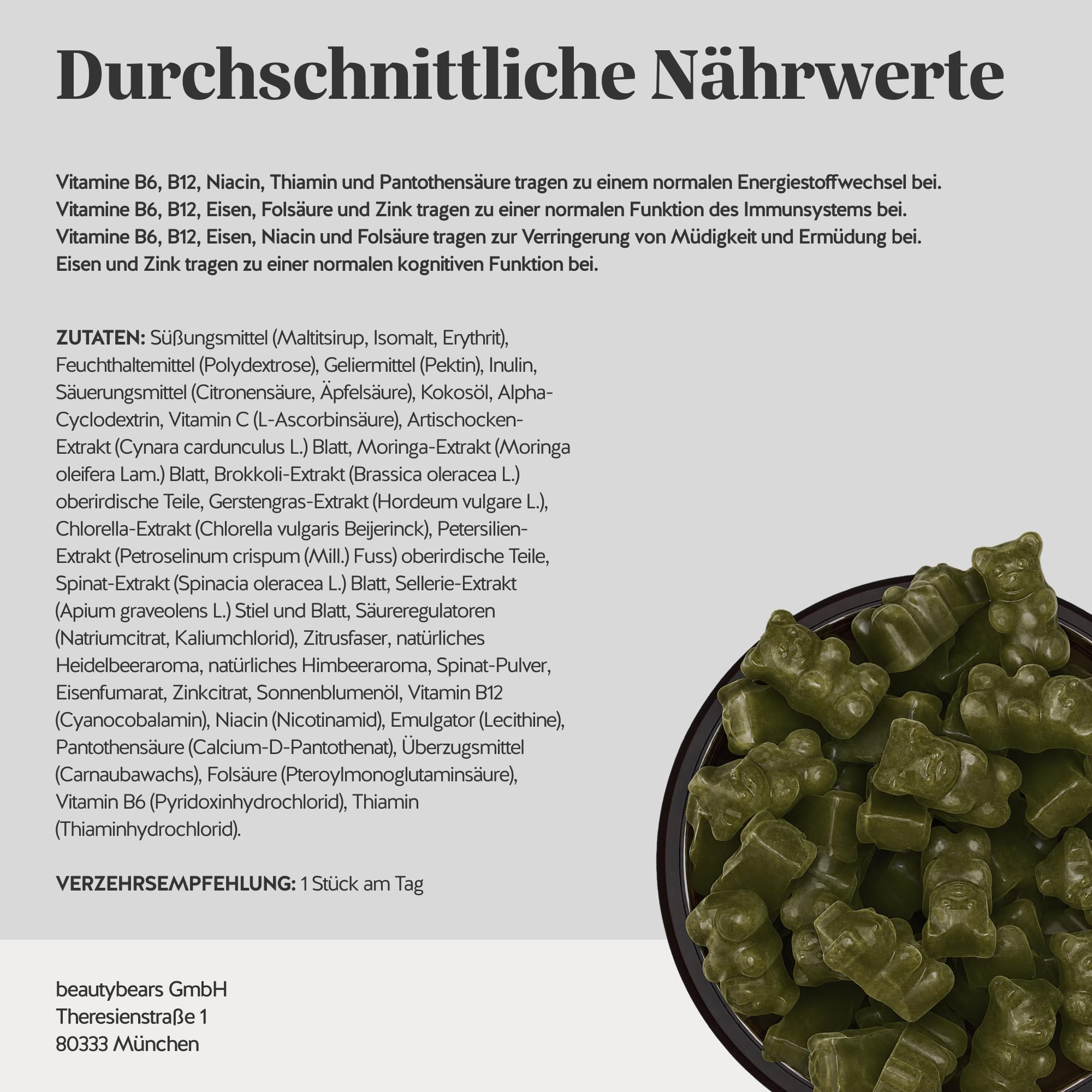 Bears with Benefits - Gummibärchen Moringa - Immunsystem - 90 Stück | Daily Routine Greens Vitamin - Moringa, Zink, Eisen, Vitaminen C, B12 - Vorrat Für 3 monate - Ohne Zuckerzusatz, Vegan