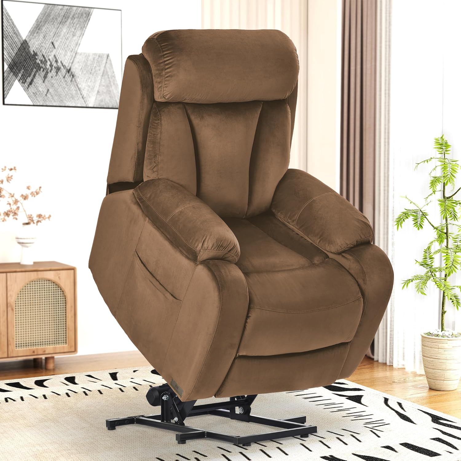 Power Lift Chair Recliners for Elderly, Modern Adult Power Lift Recliner, Velvet Upholstery Electric Lift Chair Recliner with Remote Side Pocket for Living Room