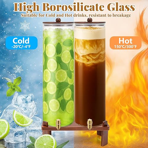 Miniatura 4 de Paquete de 2 dispensadores de bebidas de vidrio de 5 galones con soporte de madera de acacia y tapa, dispensador grande de bebidas de vidrio con
