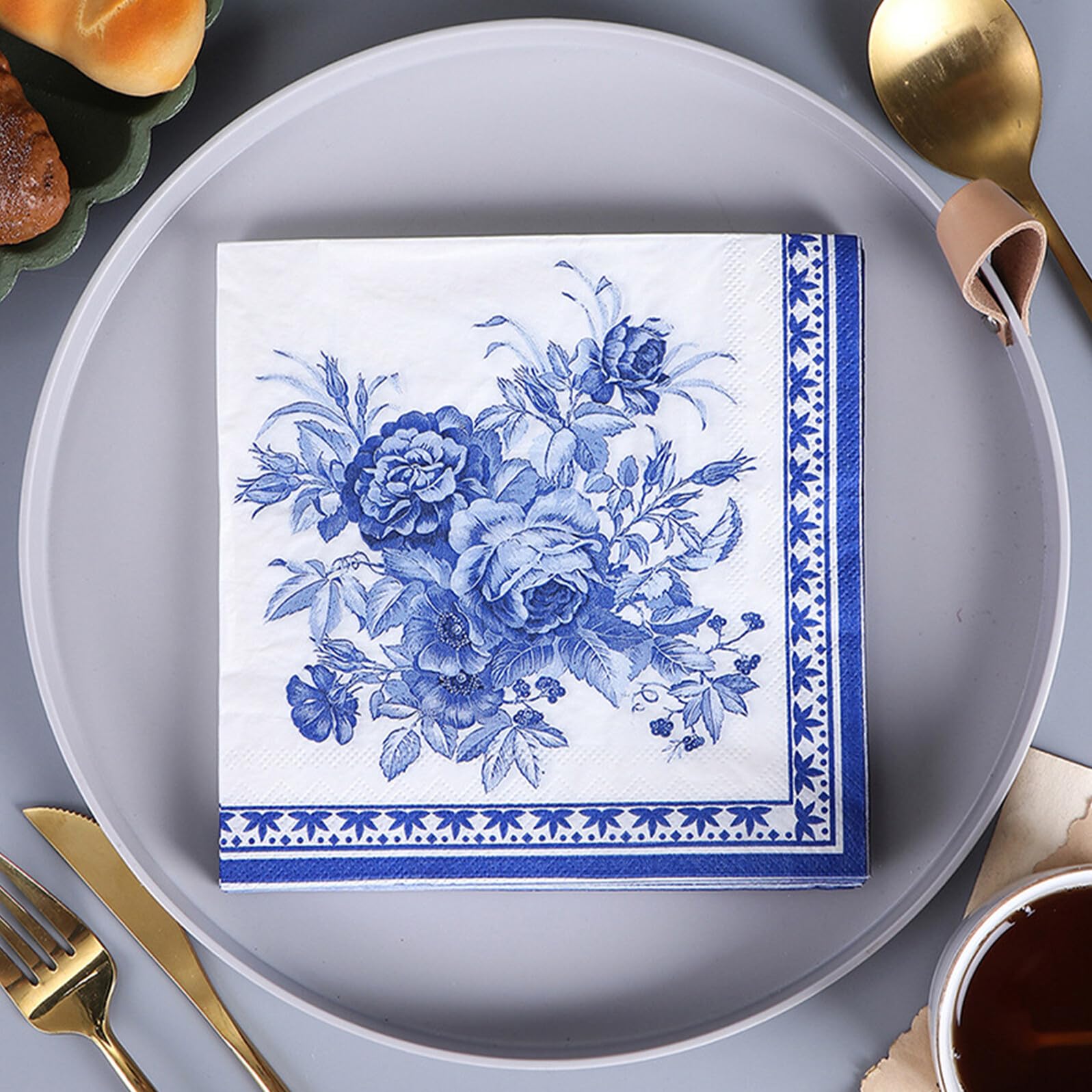 120 Unidades Servilletas Desechables Vintage de Papel Diseño Elegante Chinoiserie Azul, Resistentes al Desvanecimiento, Ideales para Reuniones Festivas y Uso de Invitados