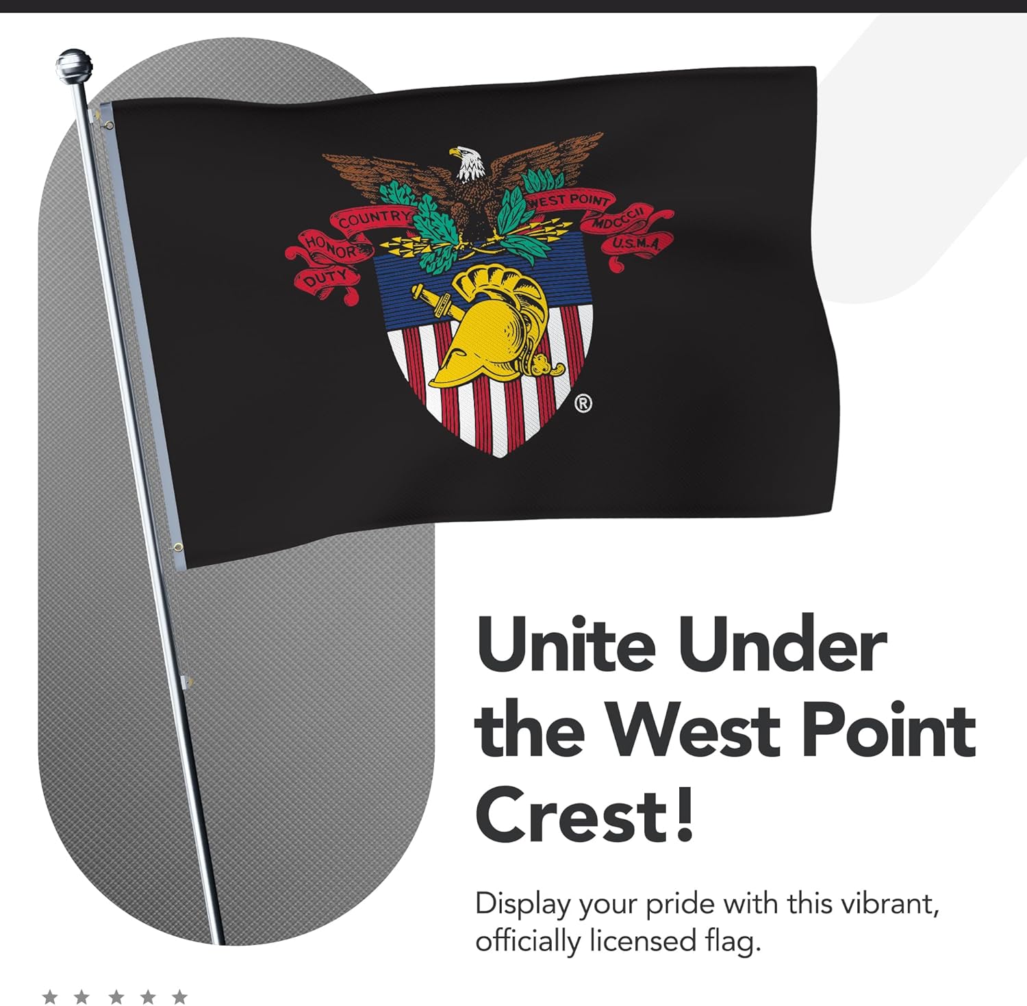 Army West Point Crest College Sports Printed Flag - NCAA Licensed - Nylon - School Banner (Black) (2' x 3')