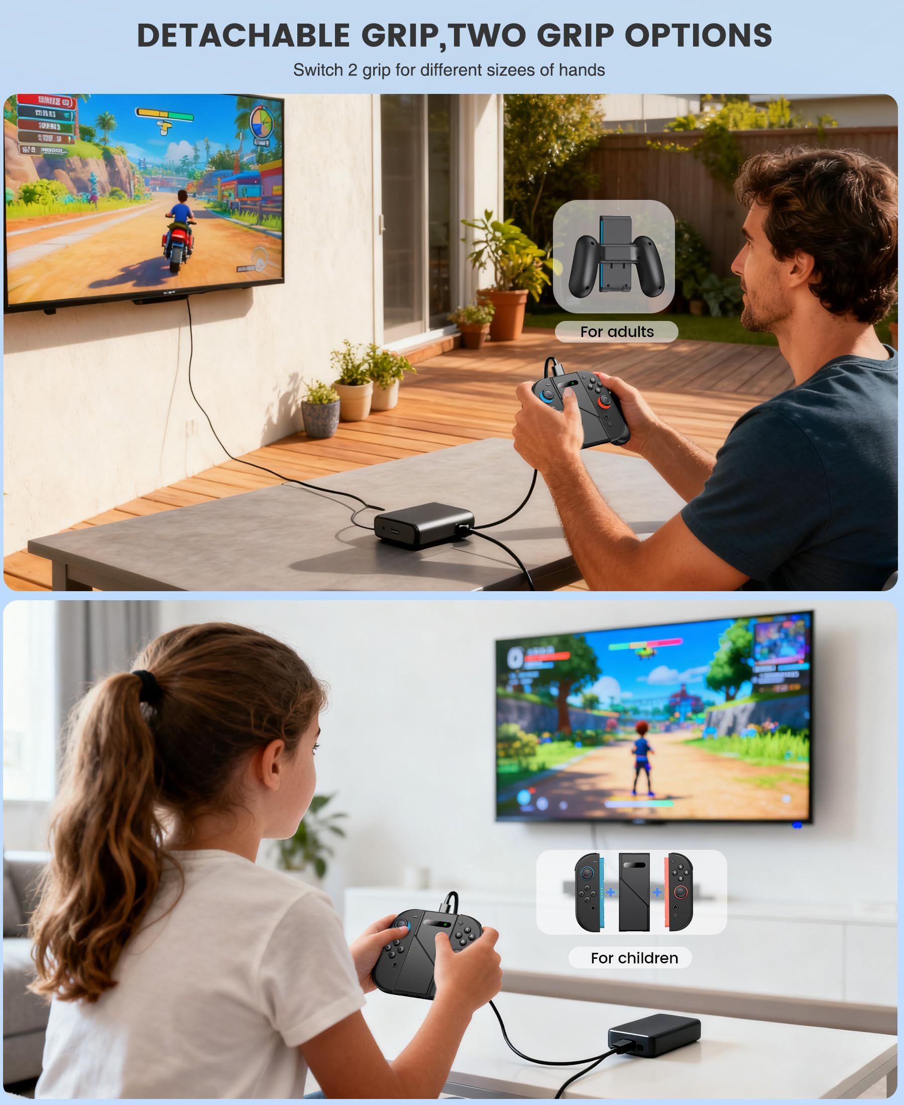 Mango de cargador de mano Joypad 2 en 1 compatible con Nintendo Switch 2 Joy Cons, agarre ergonómico de carga LED para Joypad 2 con cable USB C accesorios de carga