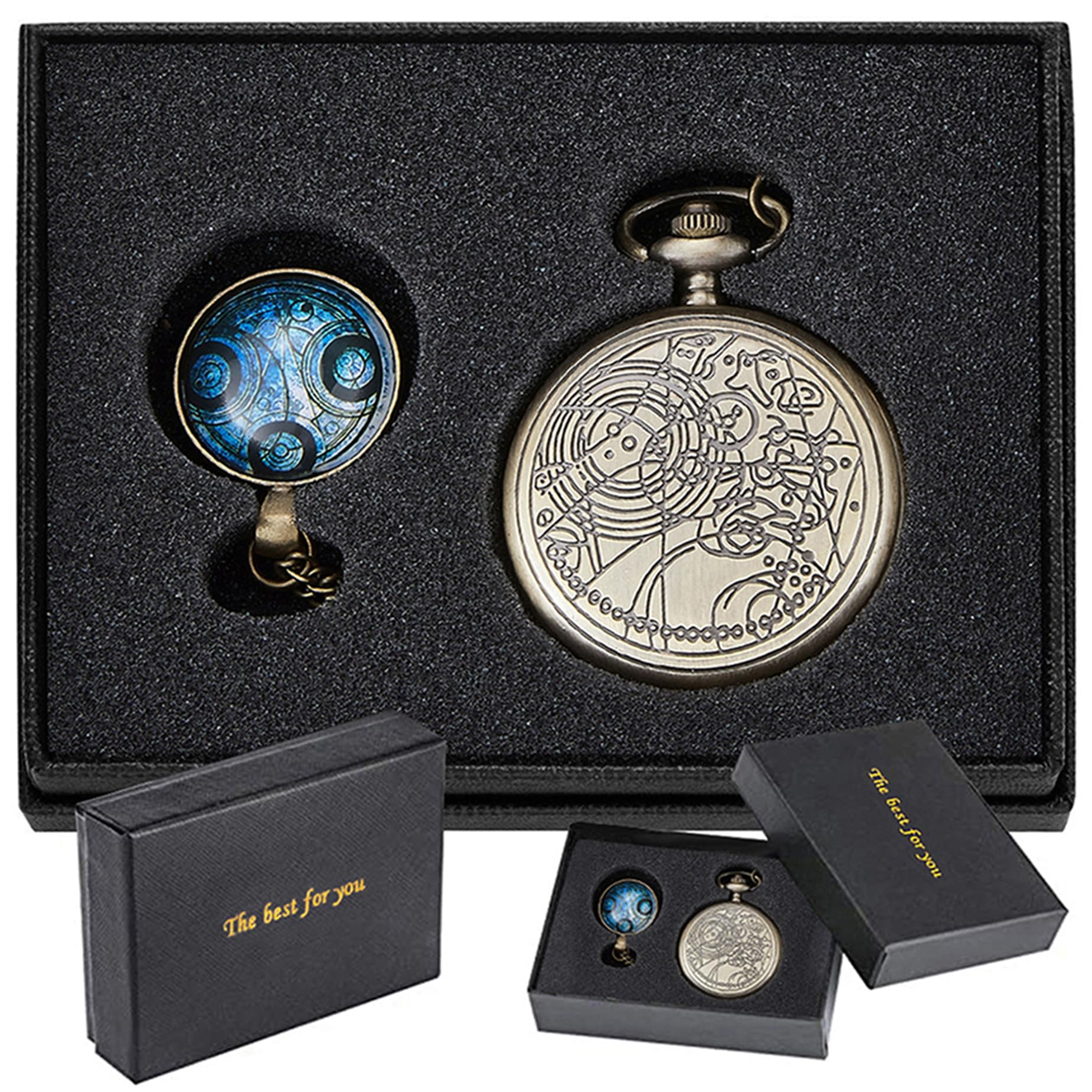 Nostalgia Movie Theme Design Alloy Quartz Pocket Watch with Necklace Chain