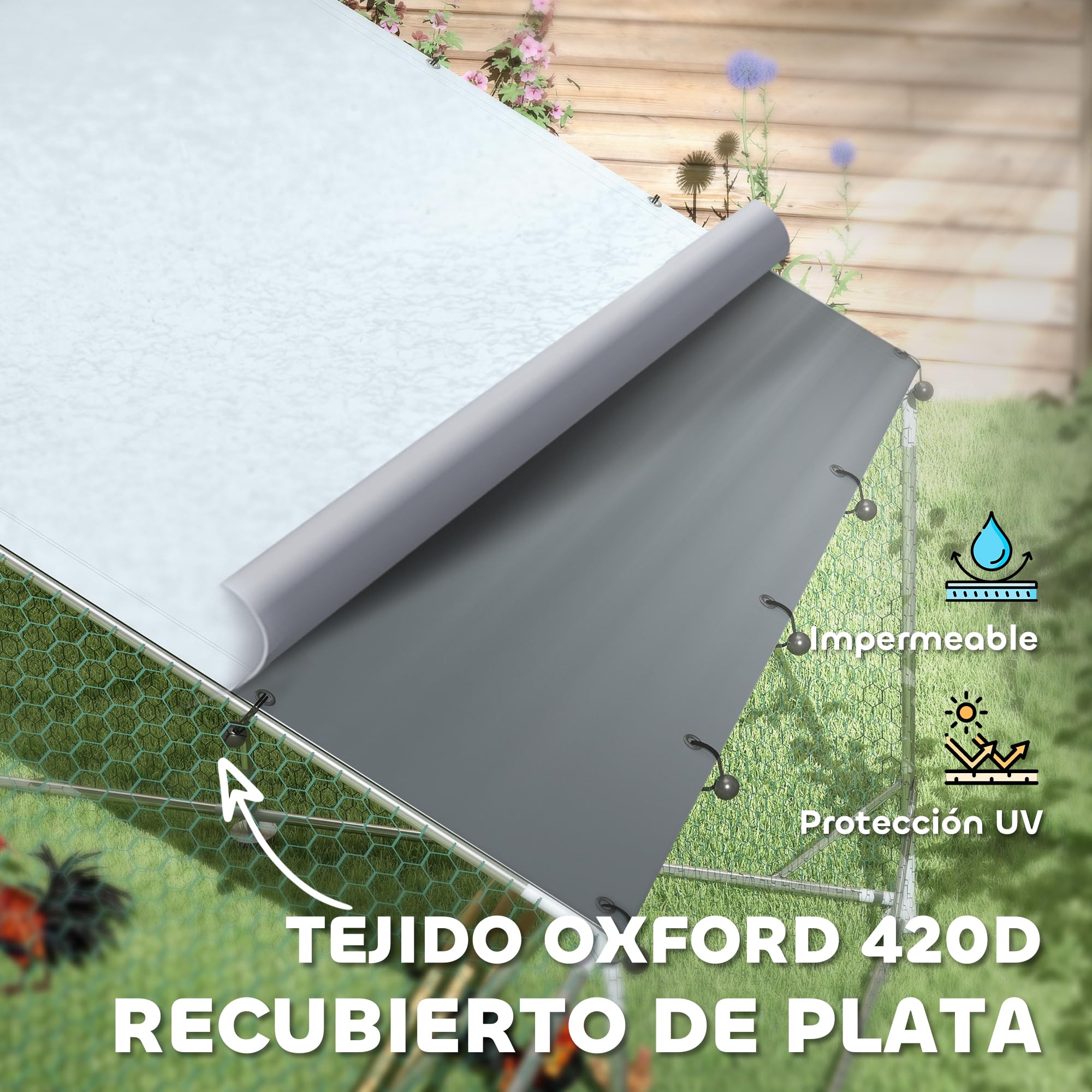 PawHut Gallinero Exterior 18 m² 3x6x1,95 m Acero Galvanizado para 18-24 Gallinas Impermeable Anti-UV