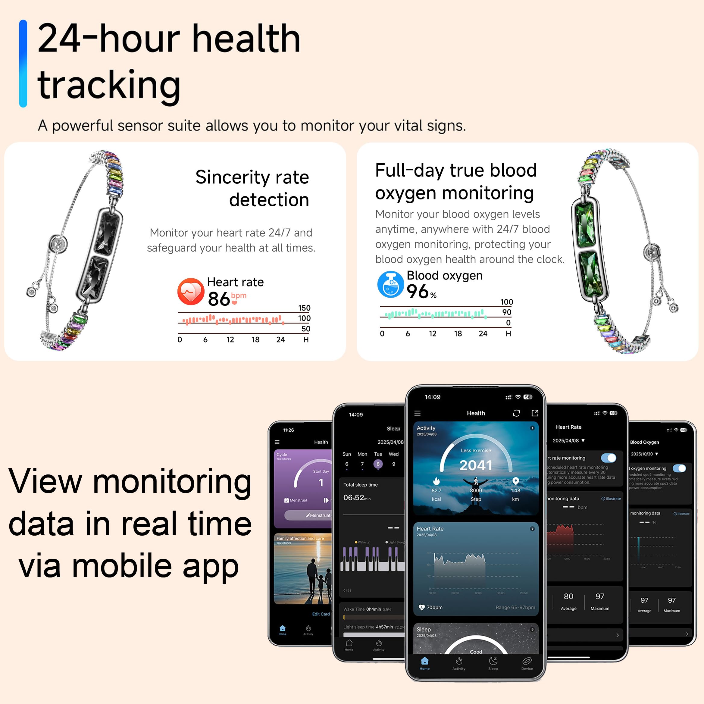 findtime Pulsera inteligente para mujer, rastreador de fitness, delgada, delgada, para la salud, vestido de diamante, monitor de actividad delicada, monitor de frecuencia cardíaca, contador de pasos