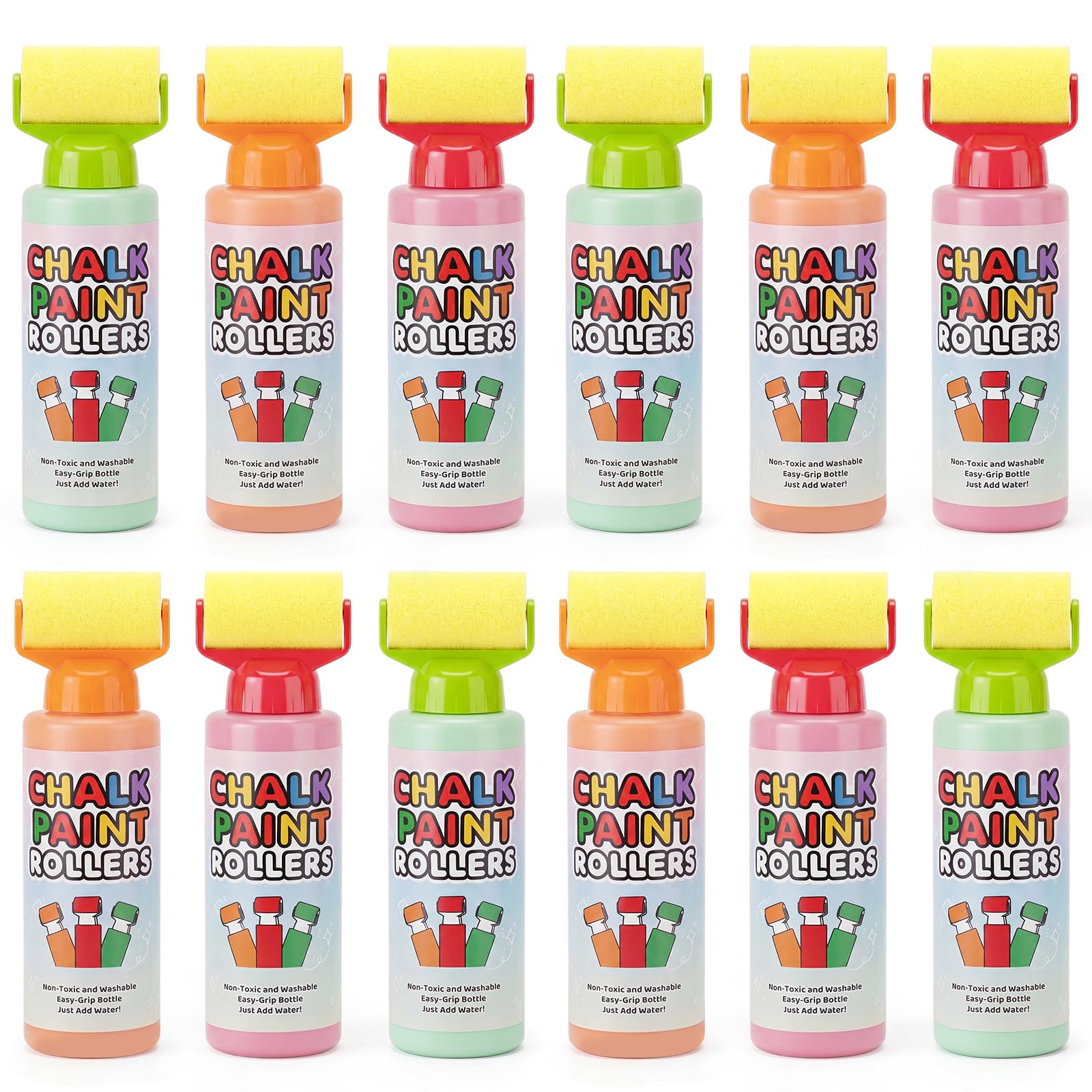 Eaasty 12 Pcs Roller Sidewalk Chalk Set Sidewalk Paint, Red, Green, Orange