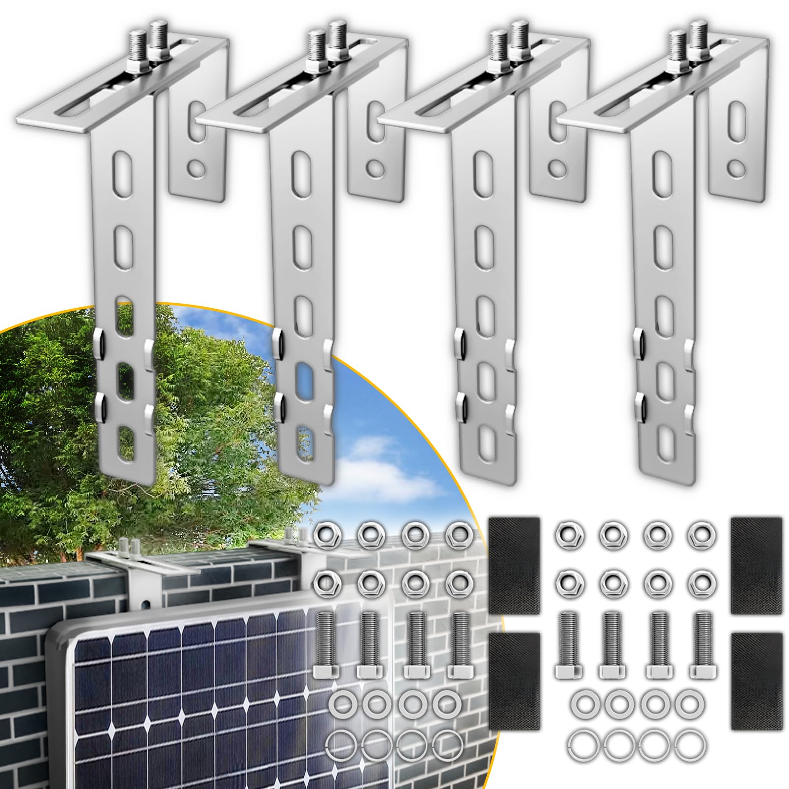 4 x Balcony Power Station Bracket Balcony with 3 mm Thickened 304 Stainless Steel, Adjustable Balcony Bracket for Solar Panels, Solar Module Bracket Balcony for Square Round Railing, Balcony Power-image-33