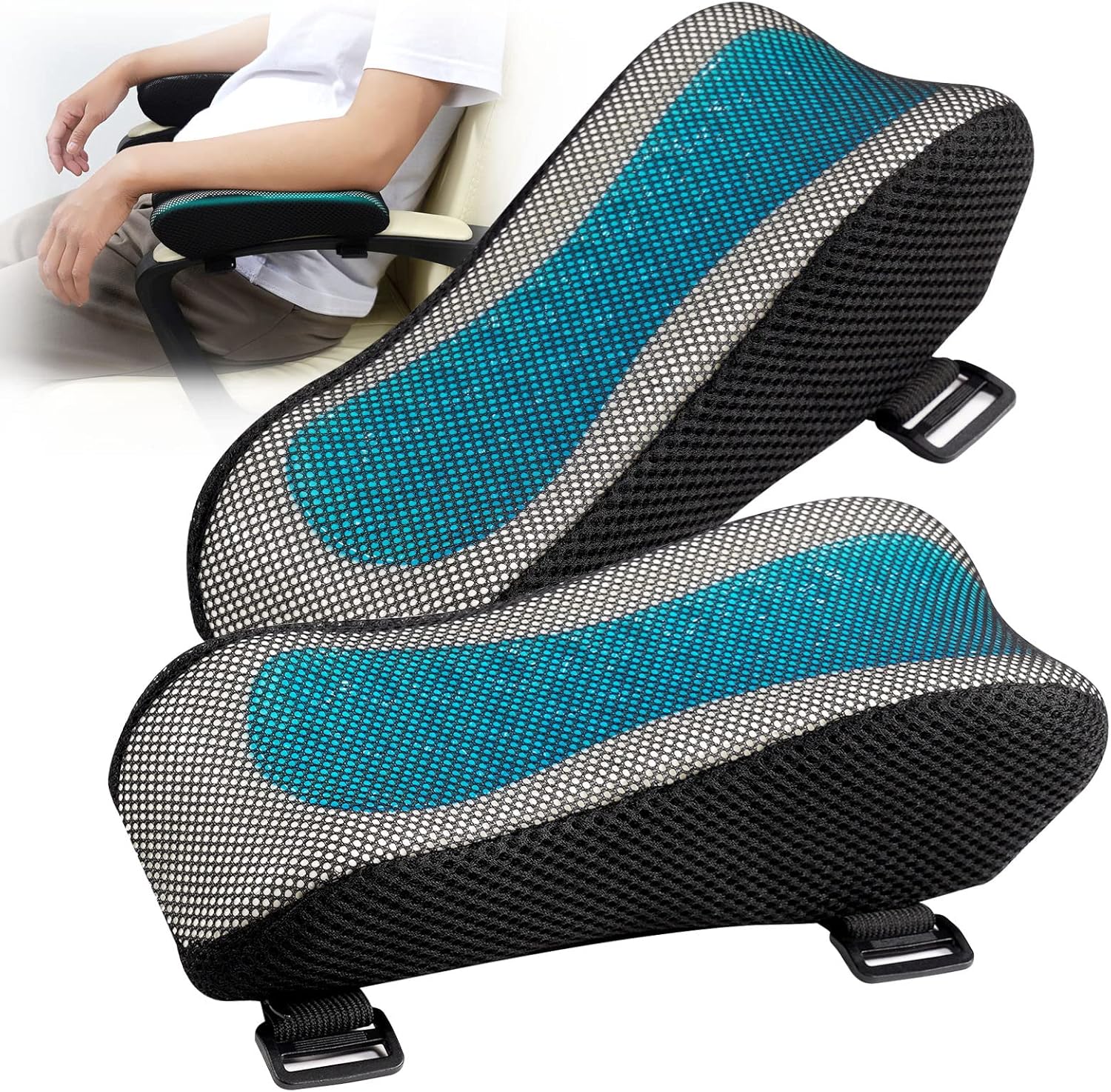 XIFUUXI Office Chair Armrest Pads, Widen & Thicken Ergonomic Computer Chair Arm Pads with Cooling Gel and Memory Foam for Elbow Cushion Protect - for Computer Chair, Gaming Chair (2 Pack)