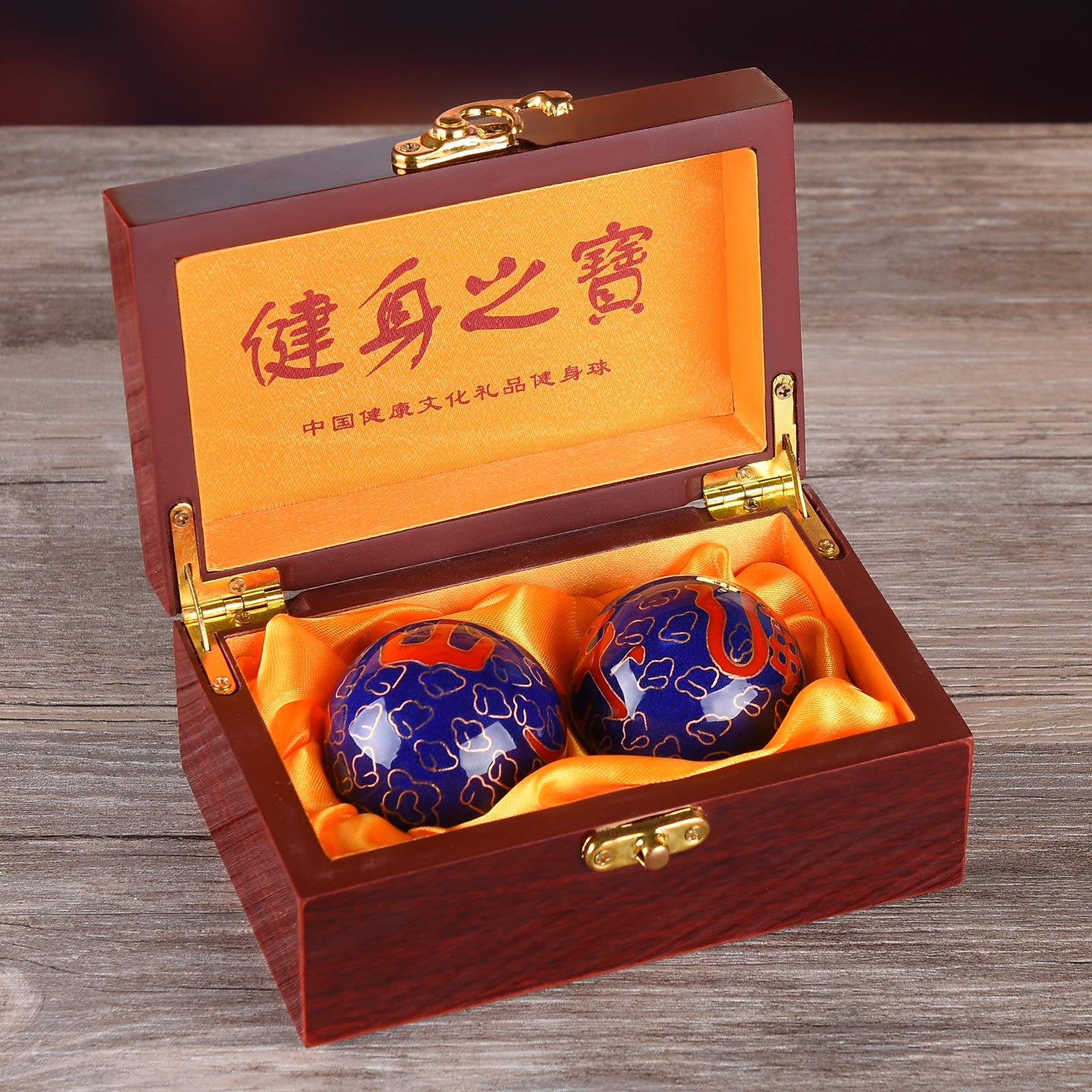 5 cm chinesische Baoding Bälle Gesundheit Training Massagebälle für Handtherapie Glück und Langlebigkeit blaue Kugeln mit Box Eltern Geburtstagsgeschenk TQGJST137