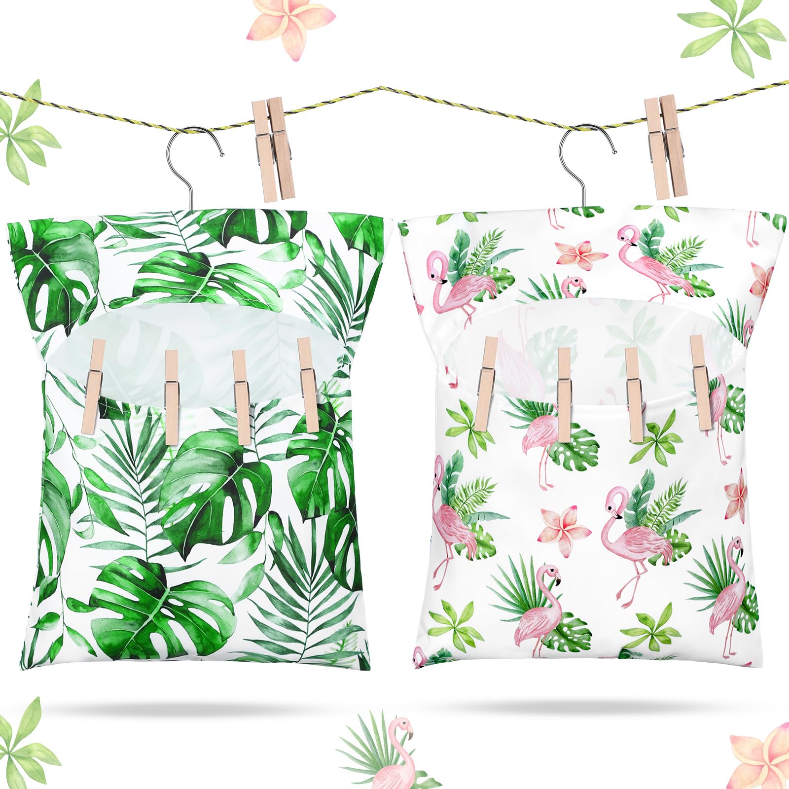 Ribbonlic 2 Pcs Clothespin Bag with Hanging Hook Waterproof Laundry 13" x 12" Clothes Pin Holder Hanging Bag with Large Opening Clothespin Storage Organizer for Summer Clothesline Outdoor(Sunflower)