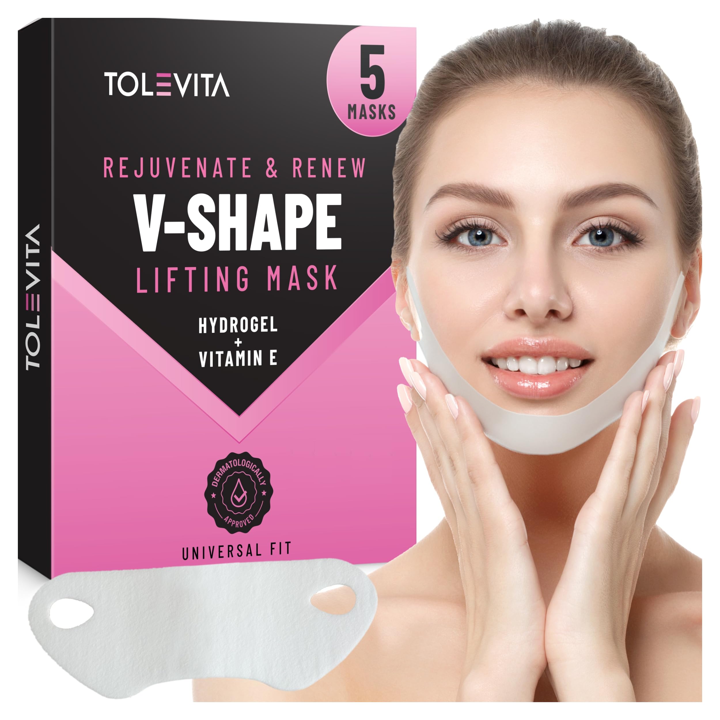 V- Line Lifting Mask Double Chin | Double Chin, Comfortable Double Chin Strap | Face Sculpting & Lifting Mask with Hydrogel and Vitamin E for Women & Men - 5 Pcs
