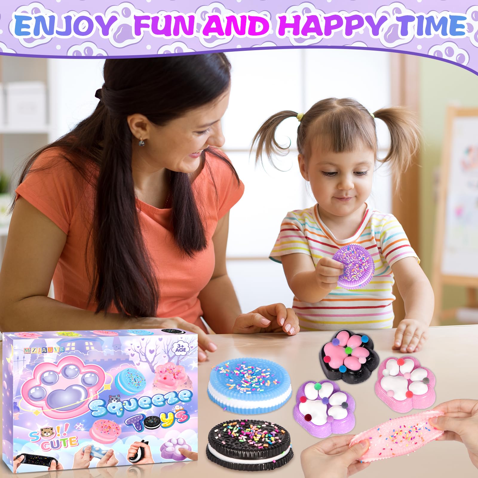 4 pezzi giocattolo per stringere zampa di gatto, 4 pezzi Squishy Oreo, Taba Squishy Kit, Squeeze Toys, Kawaii Squishys Giocattoli, Giocattoli antistress per bambini e adulti, Natale