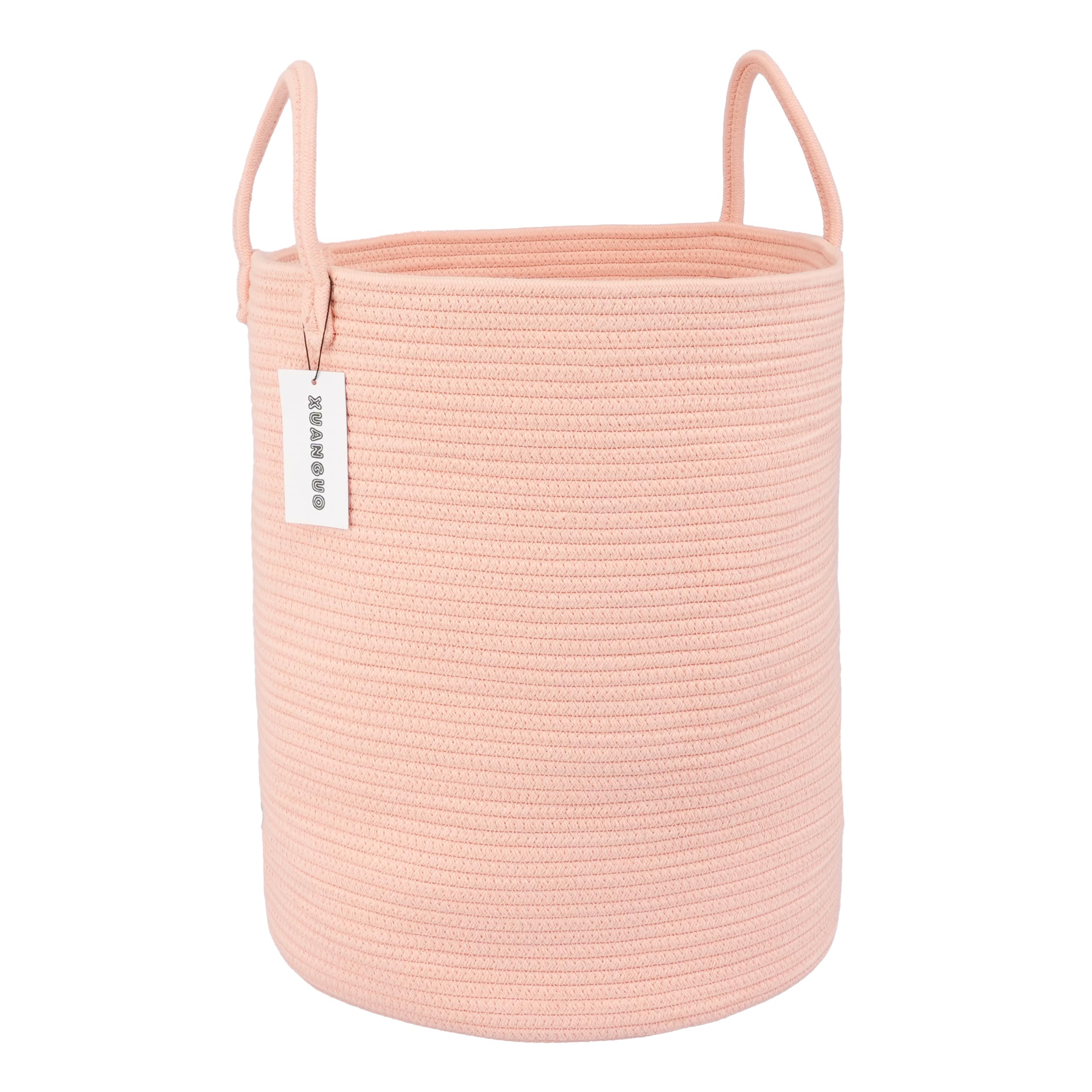 Cotton Rope Laundry Basket Hamper for Clothes Woven Storage Basket for Living Room Bedroom Boho Tall Rope Baskets for Blanket Toys Pillow Towels Baby Nursery Hamper Bin coral pink