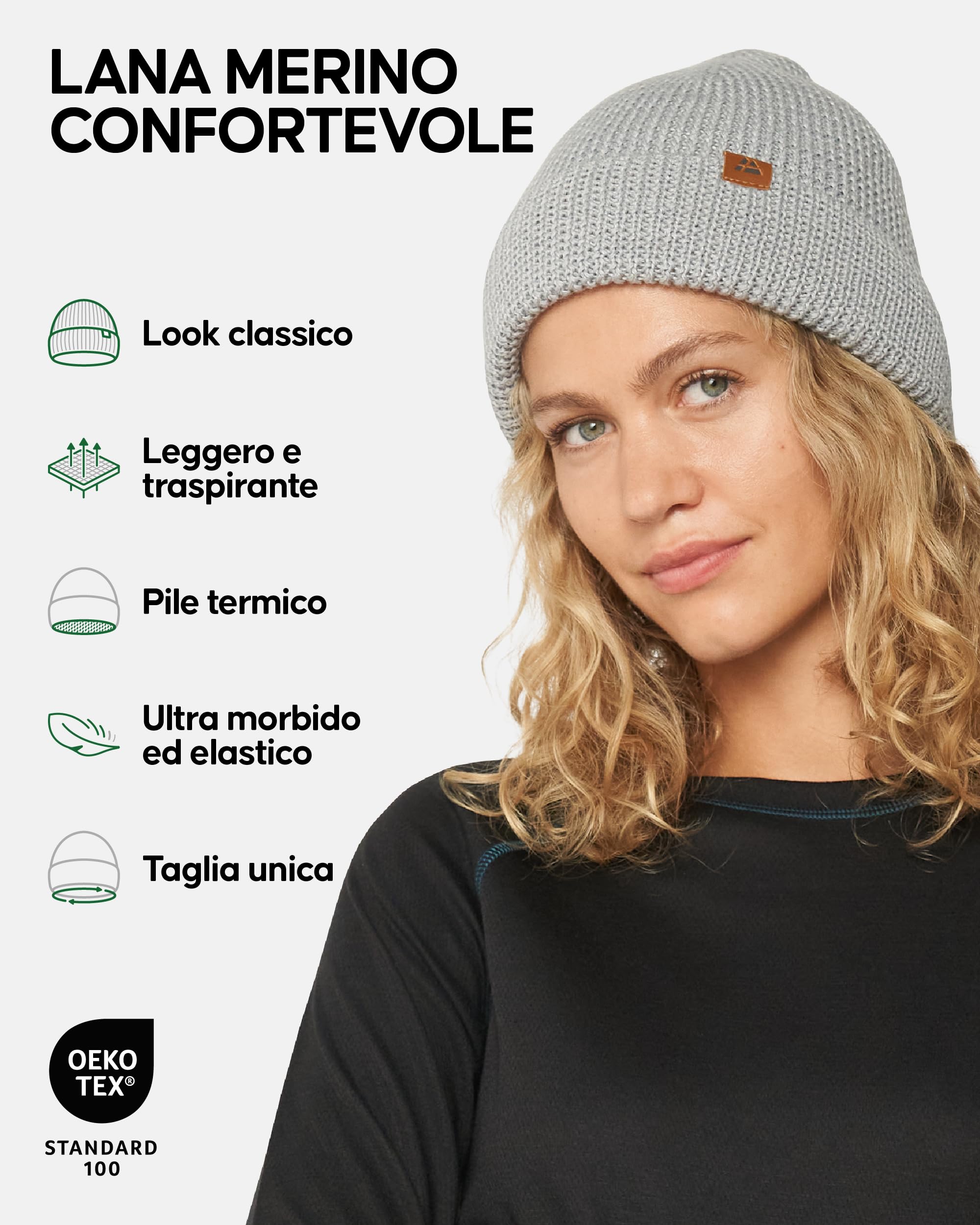 DANISH ENDURANCE Berretto Beanie in Lana Merino con Fodera in Pile, Berretto a Maglia, Berretto Invernale Uomo e Donna