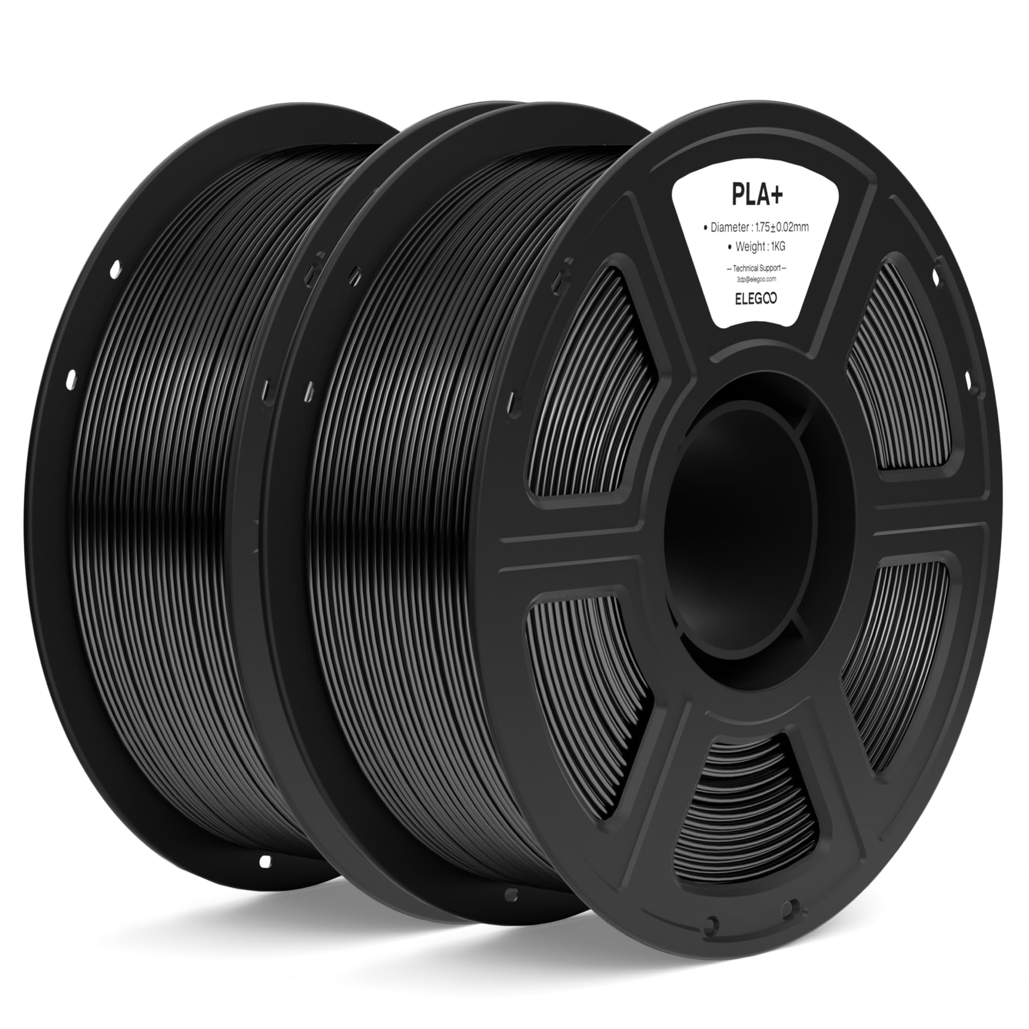 ELEGOO PLA+ Filamento 1,75mm Nero 2KG, PLA Plus ad Alta Resistenza per Stampanti 3D, Precisione Dimensionale +/- 0,02mm, Bobina da 1kg (2,2lbs) Compatibile con la Maggior Parte delle Stampante 3D