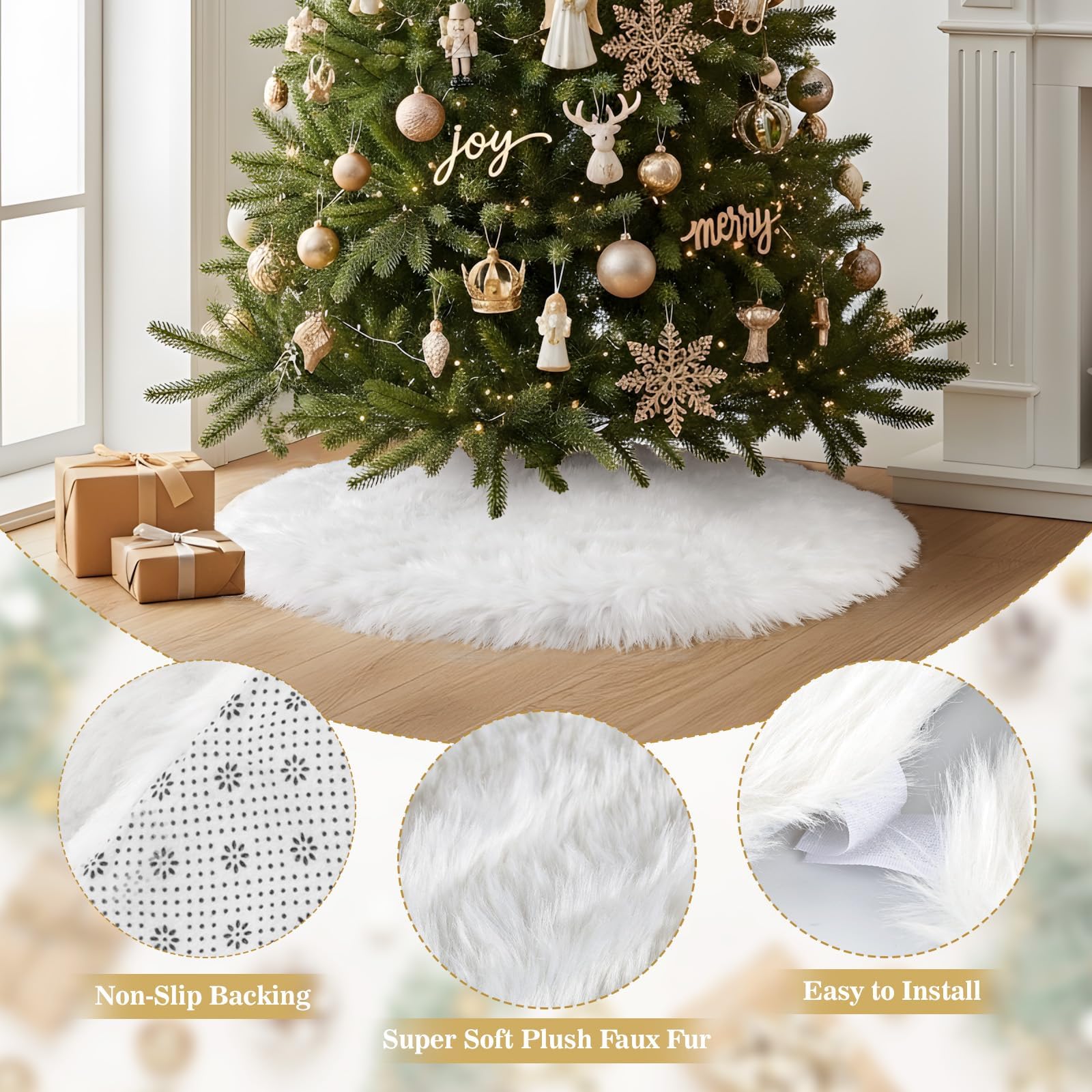 N&T NIETING Weihnachtsbaum Decke, 71cm Weihnachtsbaum Rock Weiße, Pelz Weiche Luxus Faux Weihnachtsbaumdecke Rund Christbaumdecke für unter den Weihnachtsbaum Deko