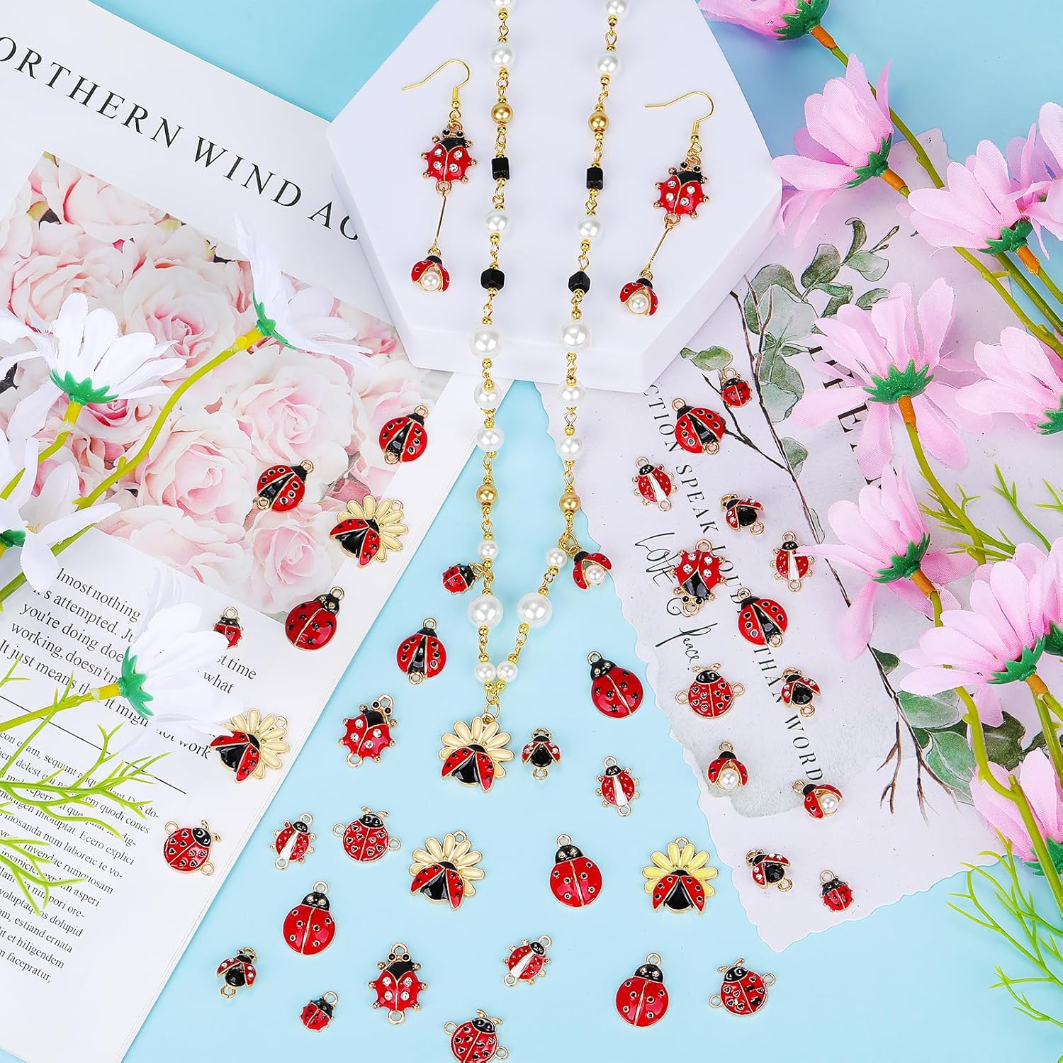 45Pcs Ladybug Connectors Charms Lady Beetle Links Pendant Ladybird Rhinestone Charms for Jewelry Bracelets Necklace Earrings Making DIY Craft Supplies - Image 5