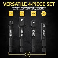 Vista 6 de LEXIVON - Juego de adaptador de enchufe de impacto y portabrocas magnético, 4 piezas de extensión de vástago hexagonal de 1/4 de pulgada a punta