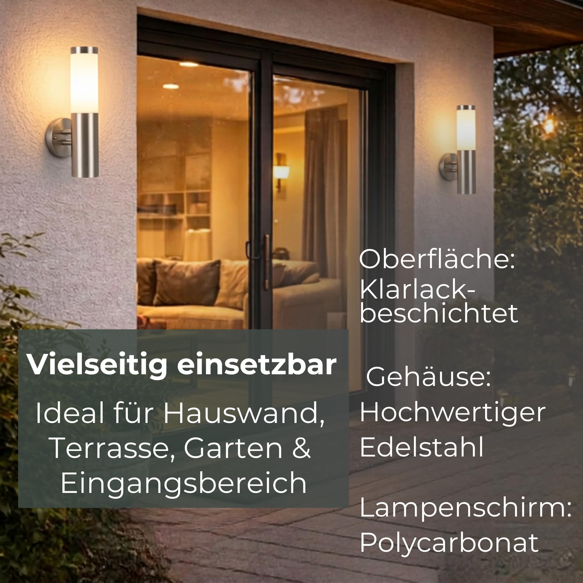 Novatool 4x Außenleuchten Edelstahl IP44 I E27 Sockel I 7,8x14,5x36 cm I Außenlampe für Terasse Aussenleuchten Haus Wandleuchte Aussenbeleuchtung Lampen Außenbereich Außenlicht Outside lights