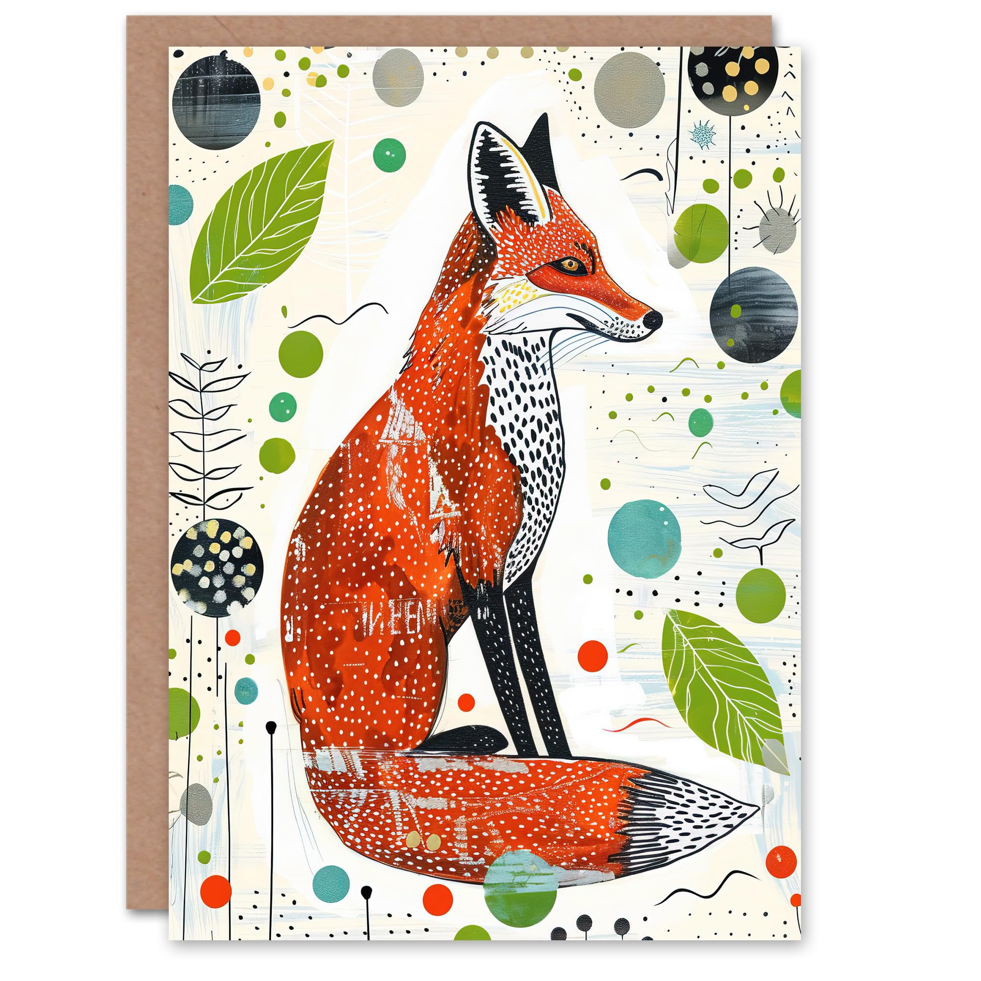 Artery8 Fox Folk Art Simple Bright Abstract Design Greeting Birthday Card Him Her All Blank