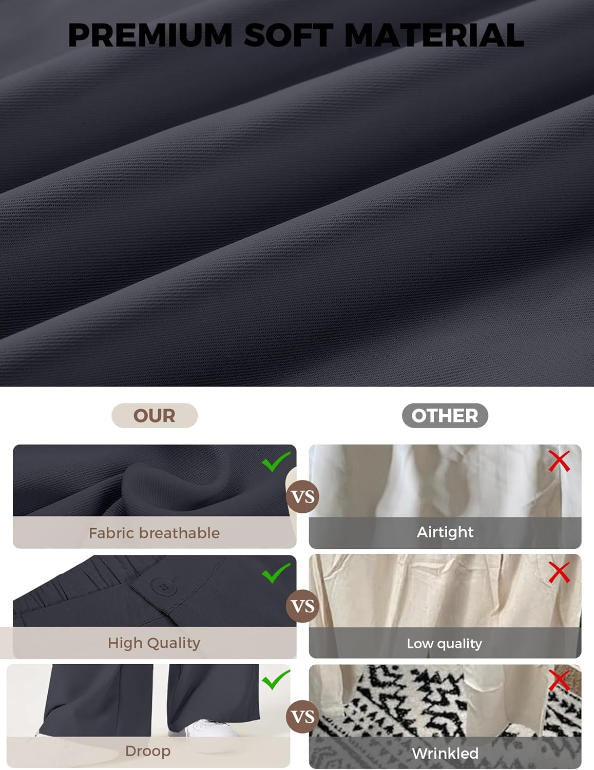 Buauty Straight Wide Leg Dress Pants for Women Dark Gray - Image 4