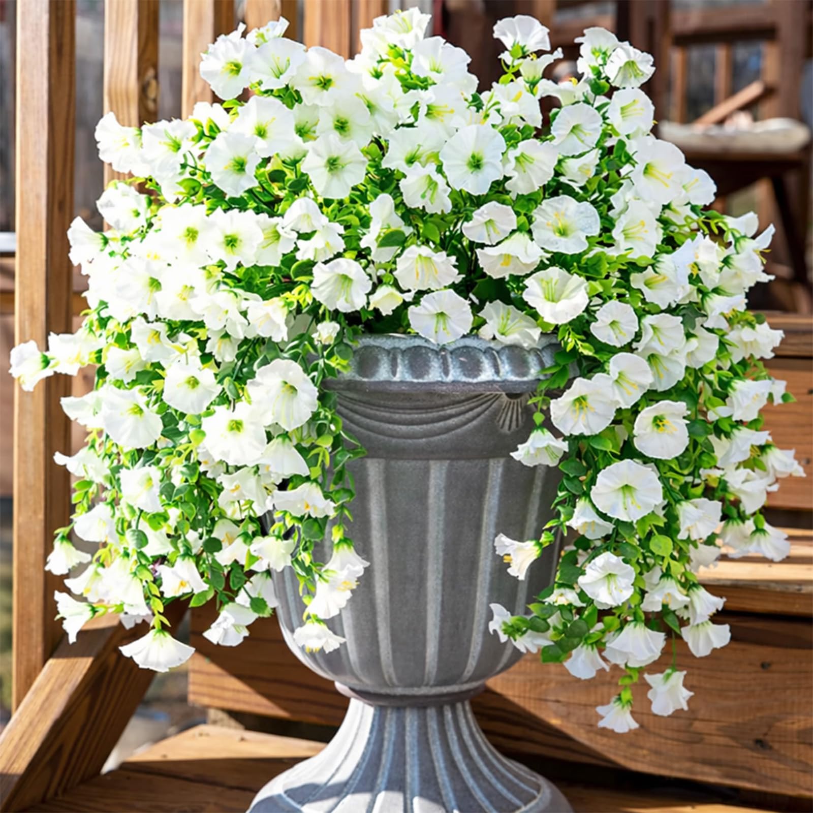 2026 Artificial Hanging Flowers Outdoor, 29.5in Realistic Artificial Flowers Plants, Fake Trailing Plants Morning Glory Decoration,No Fade UV Resistant Realistic,for Porch Patio Window (White,1PC)