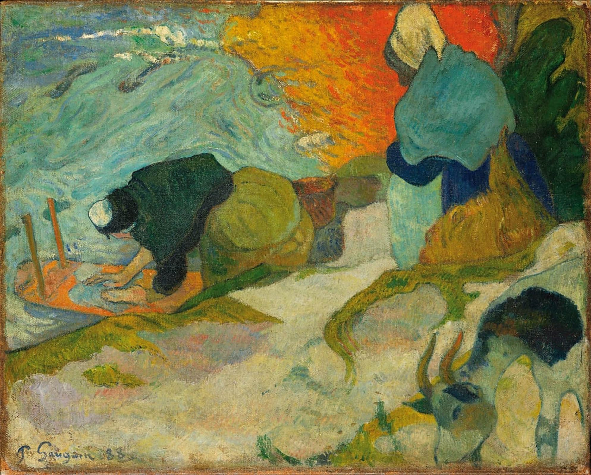 RZHRHJES Vintage Picture Wall Picture Painting Print Poster Washerwomen in Arles Laveuses À Arles by Paul Gauguin Abstract Wall Art Painting for Office Decor 60x90cm