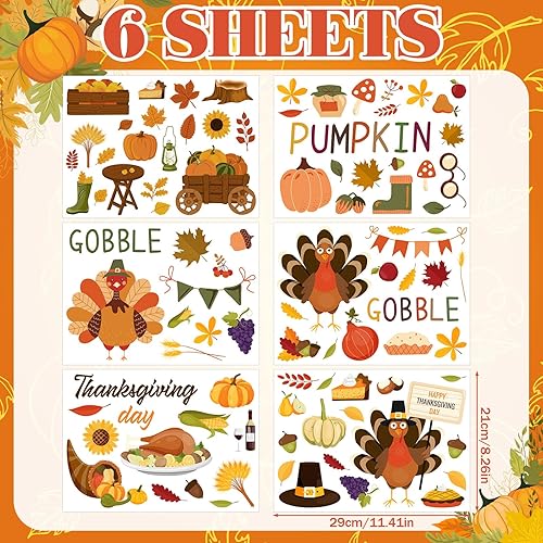 Miniatura 9 de 115 calcomanías de pared de otoño de Acción de Gracias, hojas de arce de pavo, calcomanías de pared de calabaza de otoño, decoración de hojas de