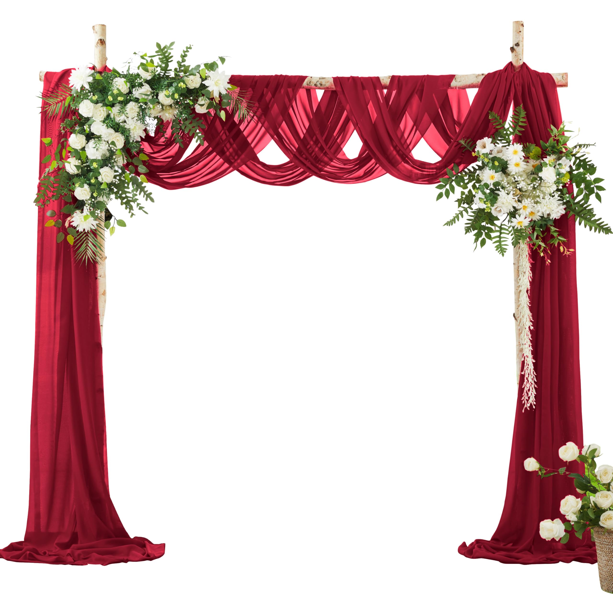 VACVELT Wedding Arch Draping Fabric - Burgundy Chiffon, 1 Panel Sheer Drapes, 30 Inch x 20ft Chiffon Backdrop Curtain, Outdoor Sheer Drapery for