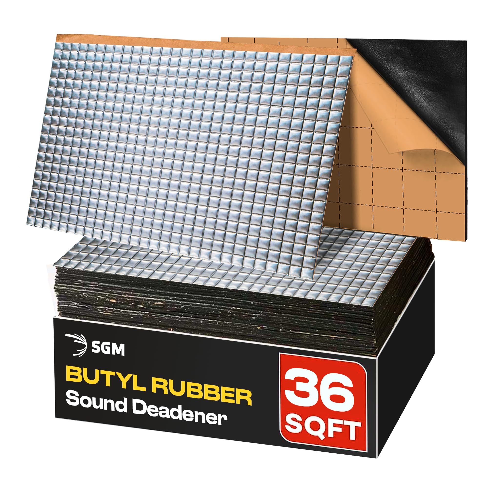 SGM Srebrna, 80 mil (2 mm), 36 m2 (3,4 m2), samochodowa mata tłumiąca dźwięki, samoprzylepny materiał tłumiący dźwięk samochodu butylowego, arkusze tłumiące hałas audio