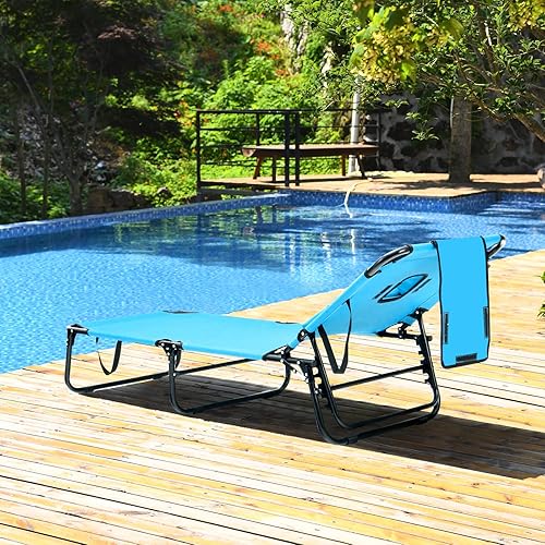 Miniatura 2 de GYMAX Silla bronceadora, silla de playa de 350 libras con orificio facial, almohada lavable y correa de transporte, tumbona plegable ajustable,