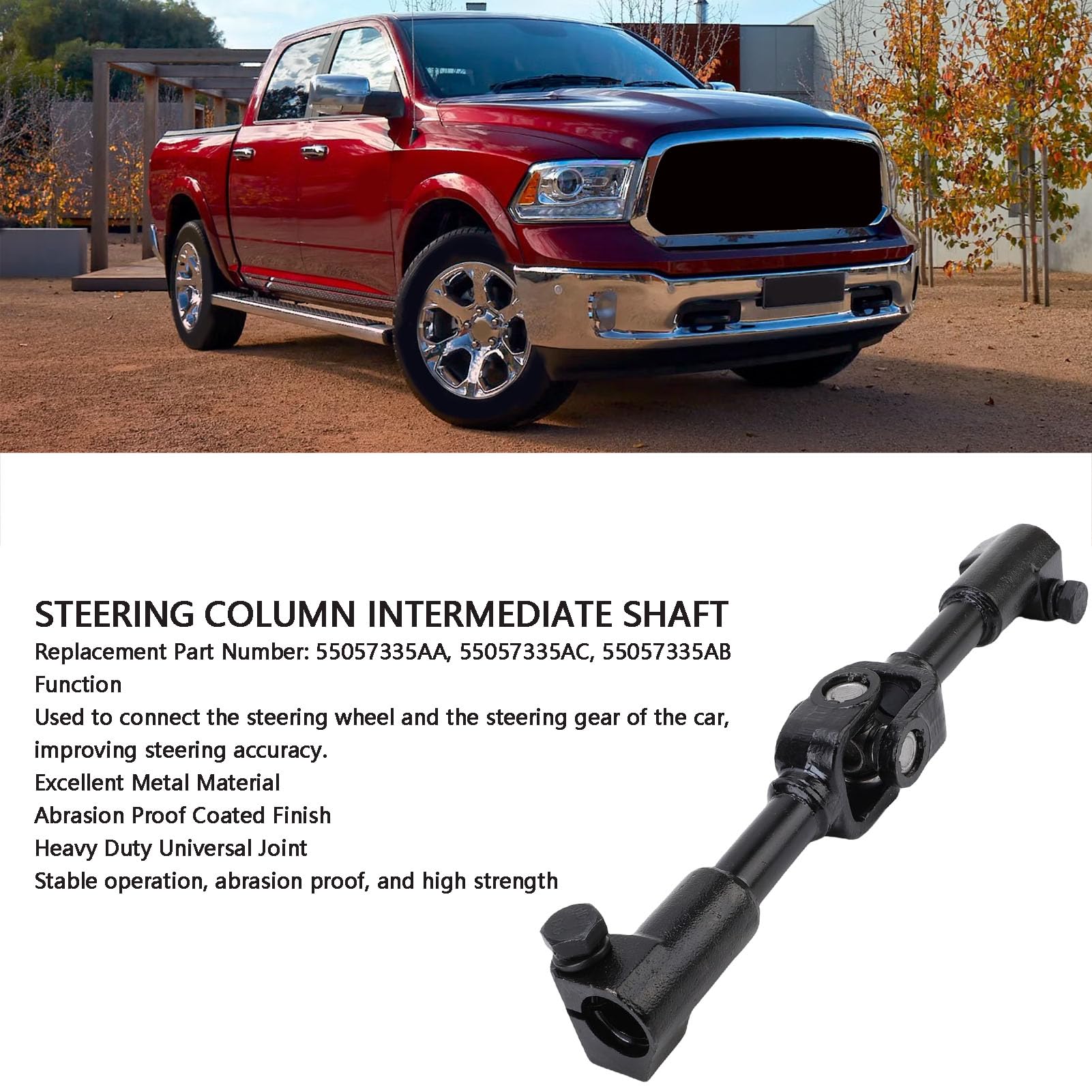 SIXRUN Lenksäule -Zwischenwelle, 55057335AA Beschichtetes Finish -Metall -Ersatz für 1500 2014 Bis 2018 mit 3,0 L Turbo V6, 3,6L V6, 5,7L Hemi V8