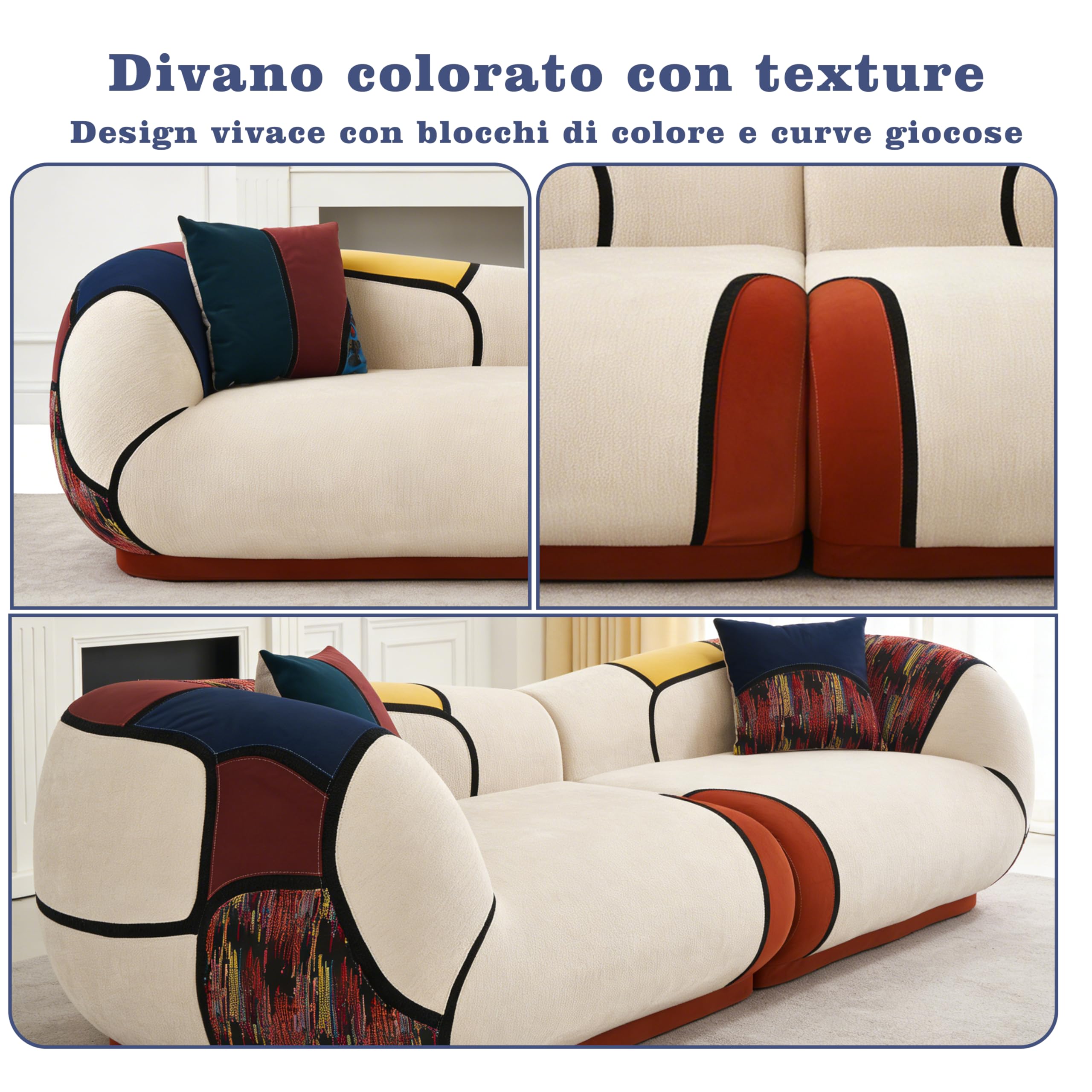 Vipbear Divano Letto, 108 x 265 cm, Divano a 3 Posti con 2 Cuscini in Chenille, Divano Compresso per Soggiorno, Stile Bohémien, Schiuma ad Alta Densità, Senza Montaggio