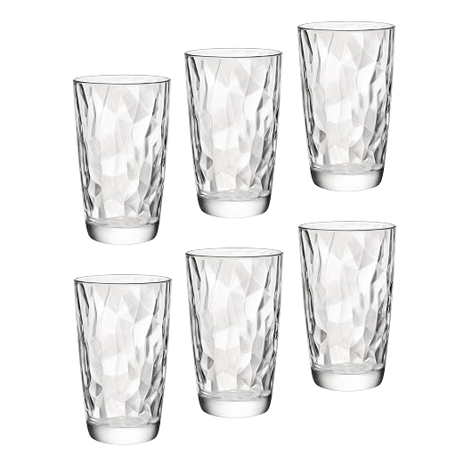 Bormioli Rocco Diamond Cooler Glasses, Clear, 16 oz, Set of 6