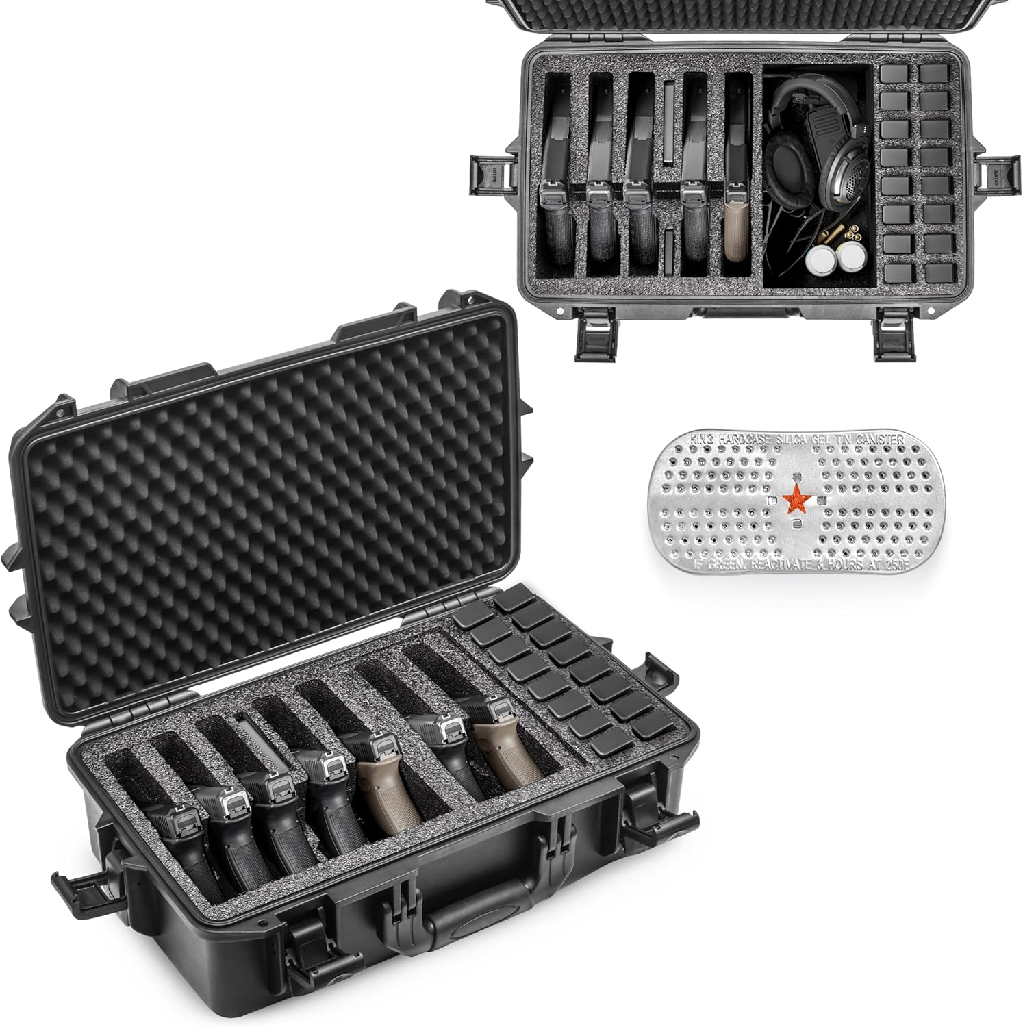 350 Round Bullet Locking Storage Case and Hard Pistol Cases Compatible with 7 Pistols & 16 Magazines