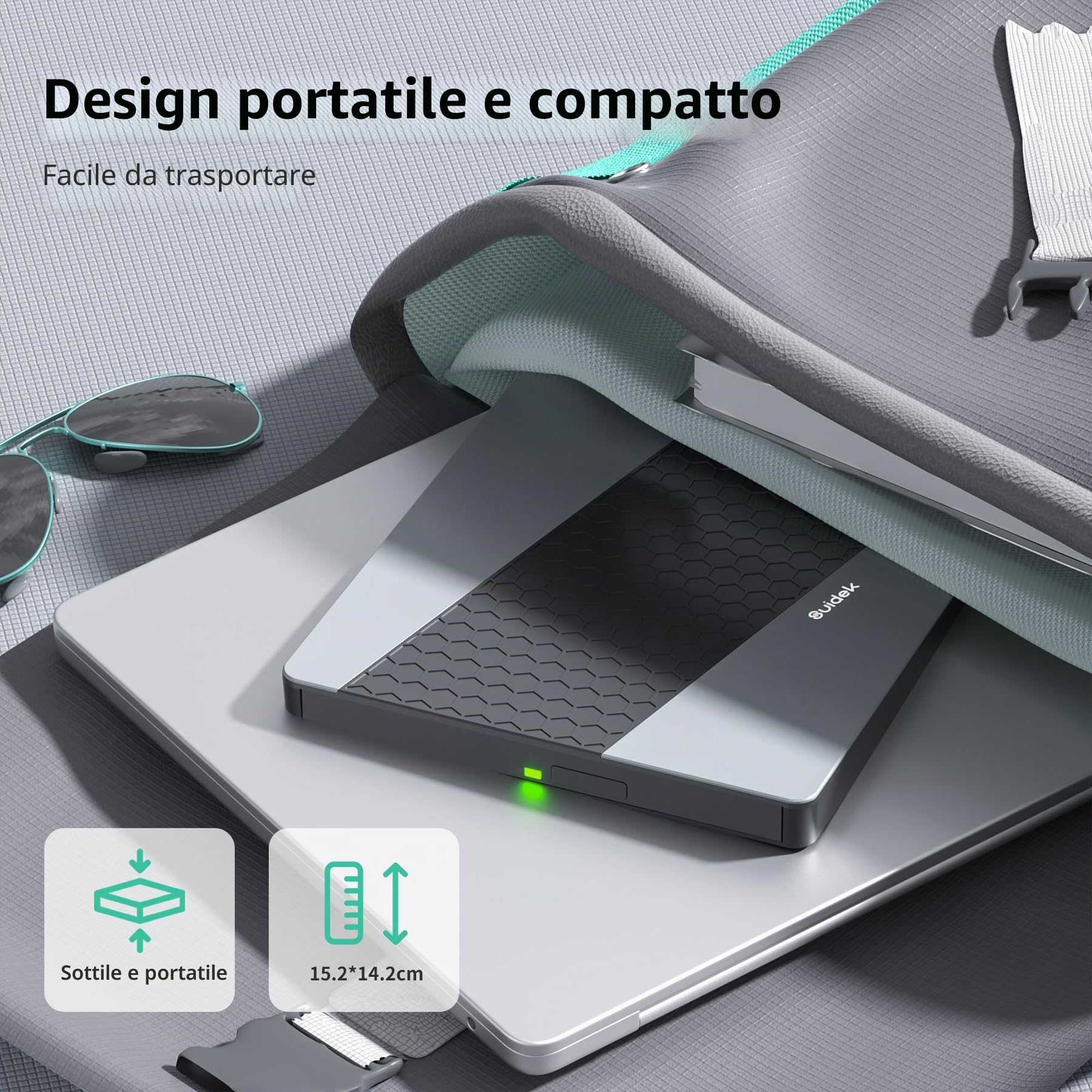 SUIDEK Unità CD/DVD esterna, USB 3.0 USB C portatile CD DVD +/-RW masterizzatore DVD con lettore di schede SD/Micro SD 7 in 1 Hub compatibile con computer portatile, Mac, PC, Windows Linux