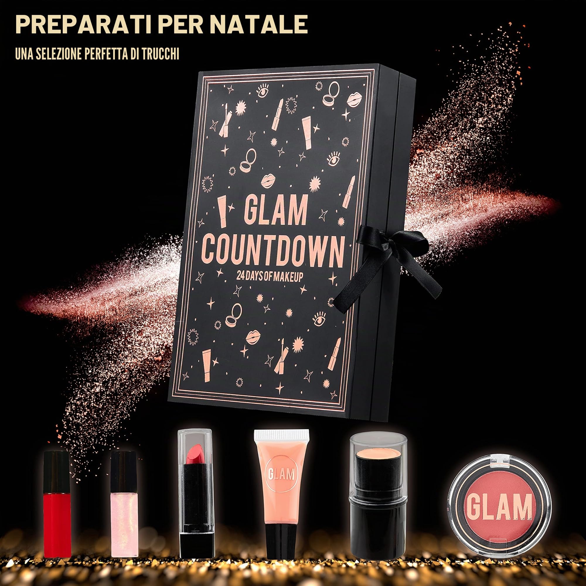 KreativeKraft Calendario Avvento 2025 Donna Ragazza Set Trucco o Prodotti per la Cura Della Pelle Countdown Natale Calendari Avvento Regali per Lei (Nero)