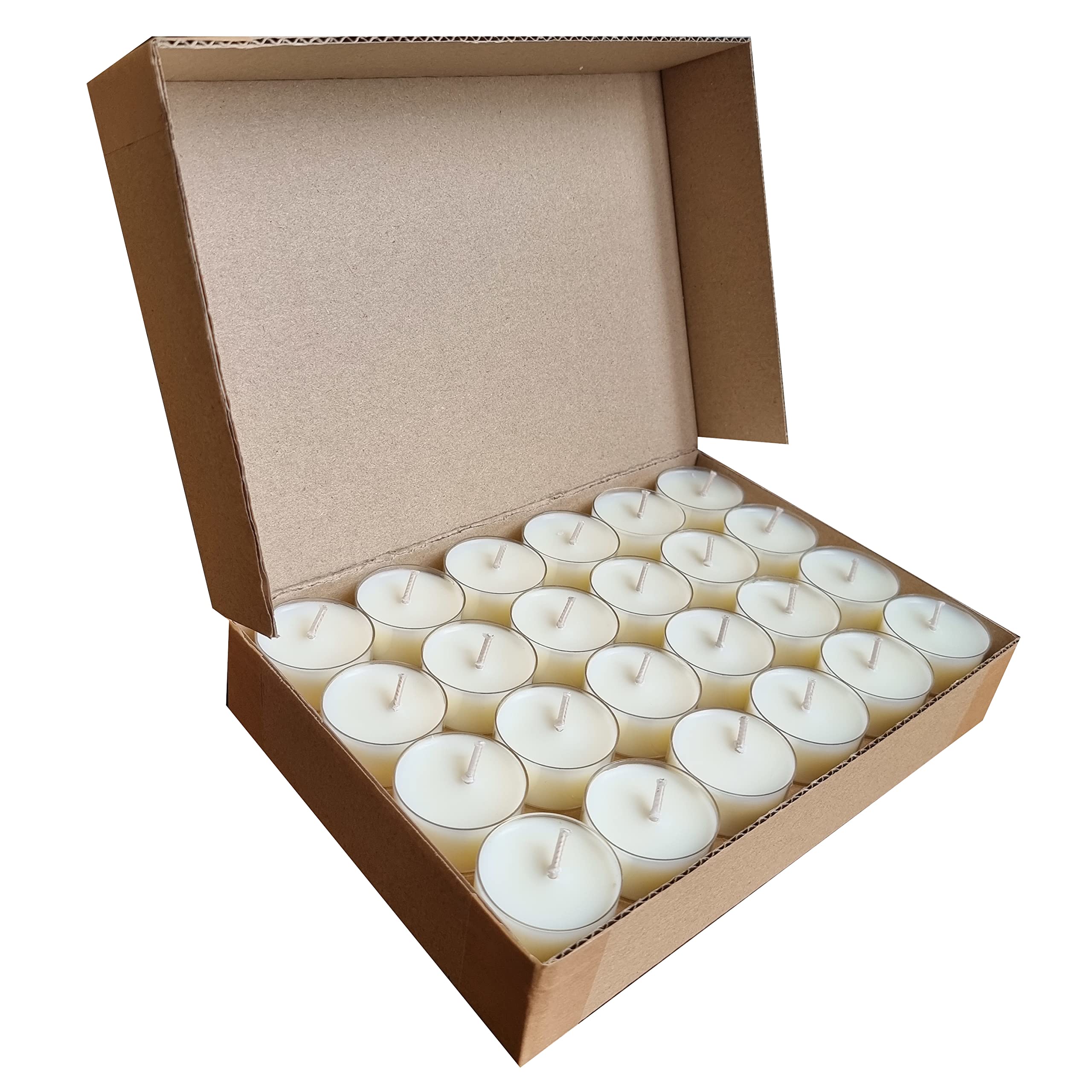48 Natural Unscented 100% Vegetable Soy Wax Tealight Candles Minimum 4 Hours Burn Time Paraffin-Free Non-Toxic Vegan Tealights in Clear Cup for Oil Burner & Wax Melter